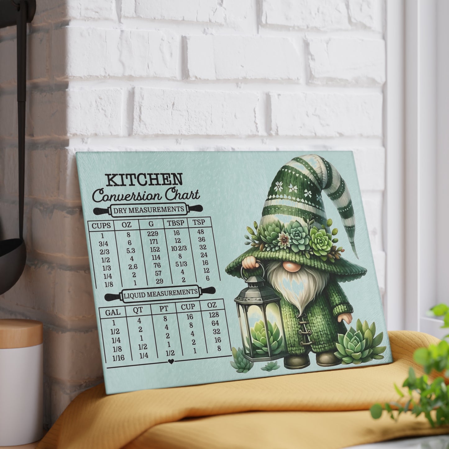 🎄🧑🍳 Green Gnome Kitchen Conversion Cutting Board – Whimsical Holiday Helper with Succulent Charm 🌱✨