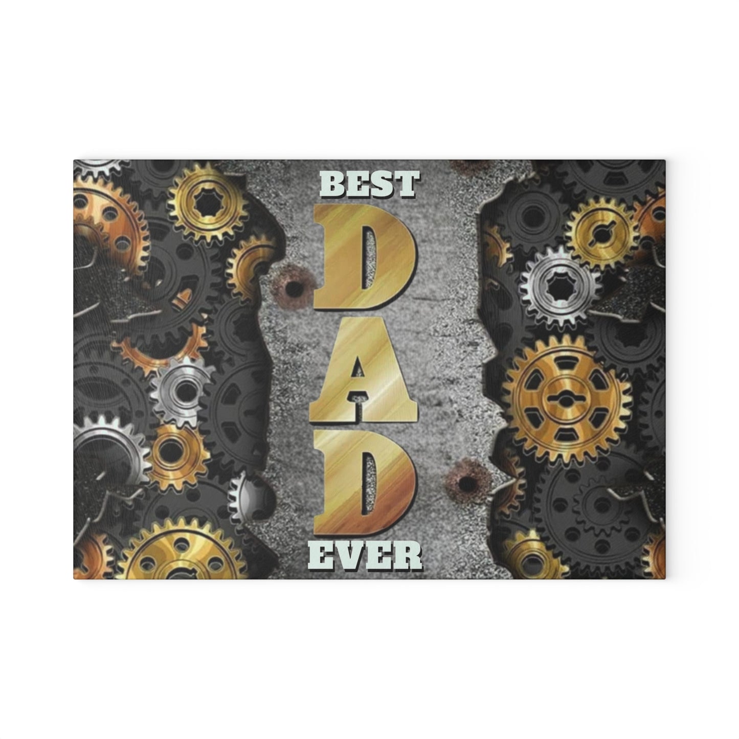 🍽️ BEST DAD EVER Glass Cutting Board – Industrial Gear Design