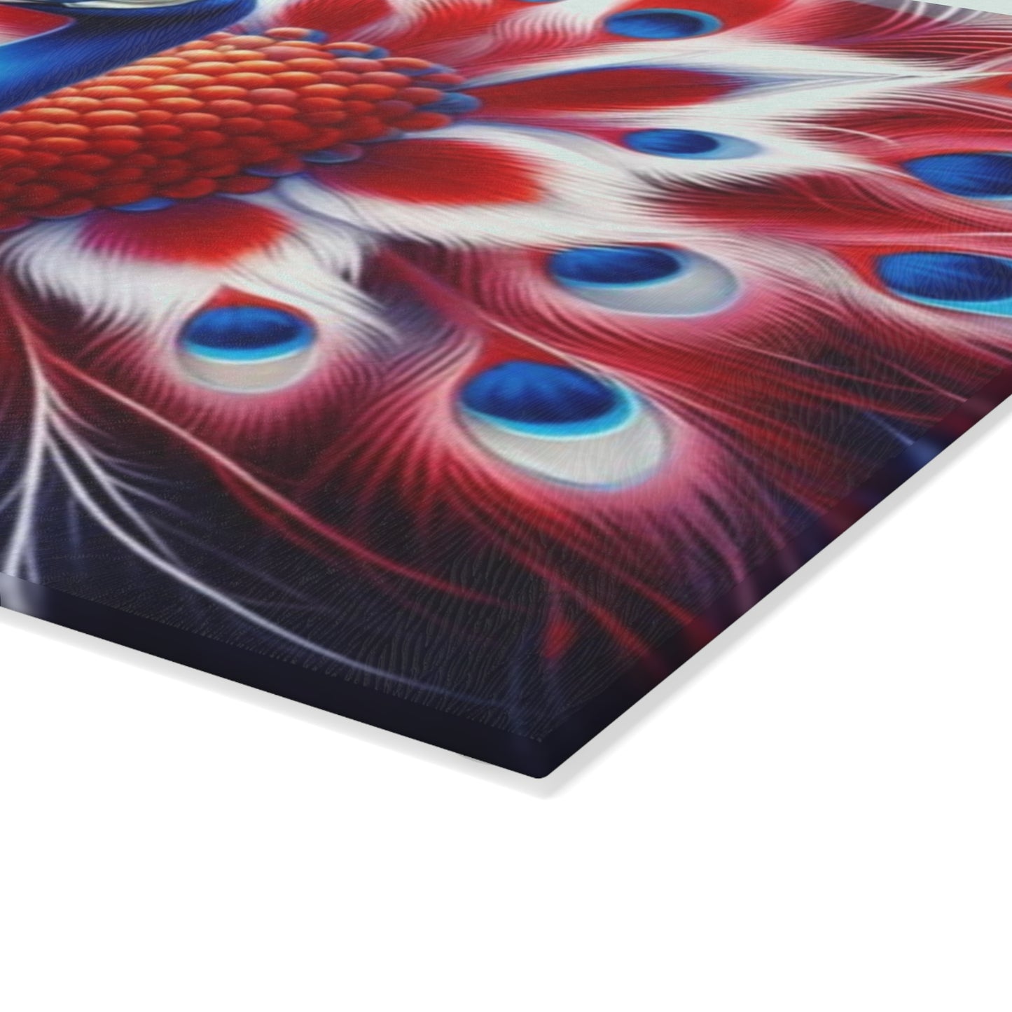 🦚 4th of July Patriotic Peacock Glass Cutting Board – Red, White & Beautiful!