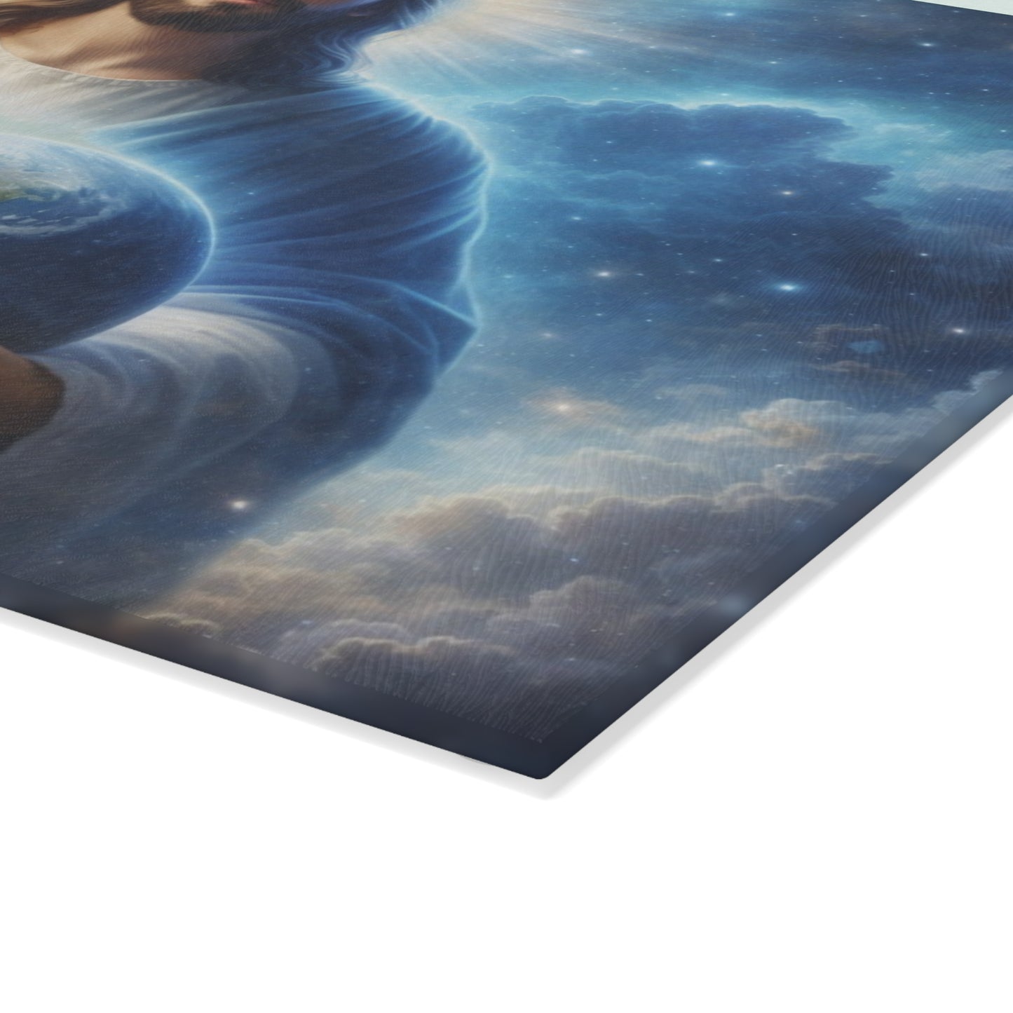 King of Creation Glass Cutting Board – Faith-Inspired Artwork Holding the World