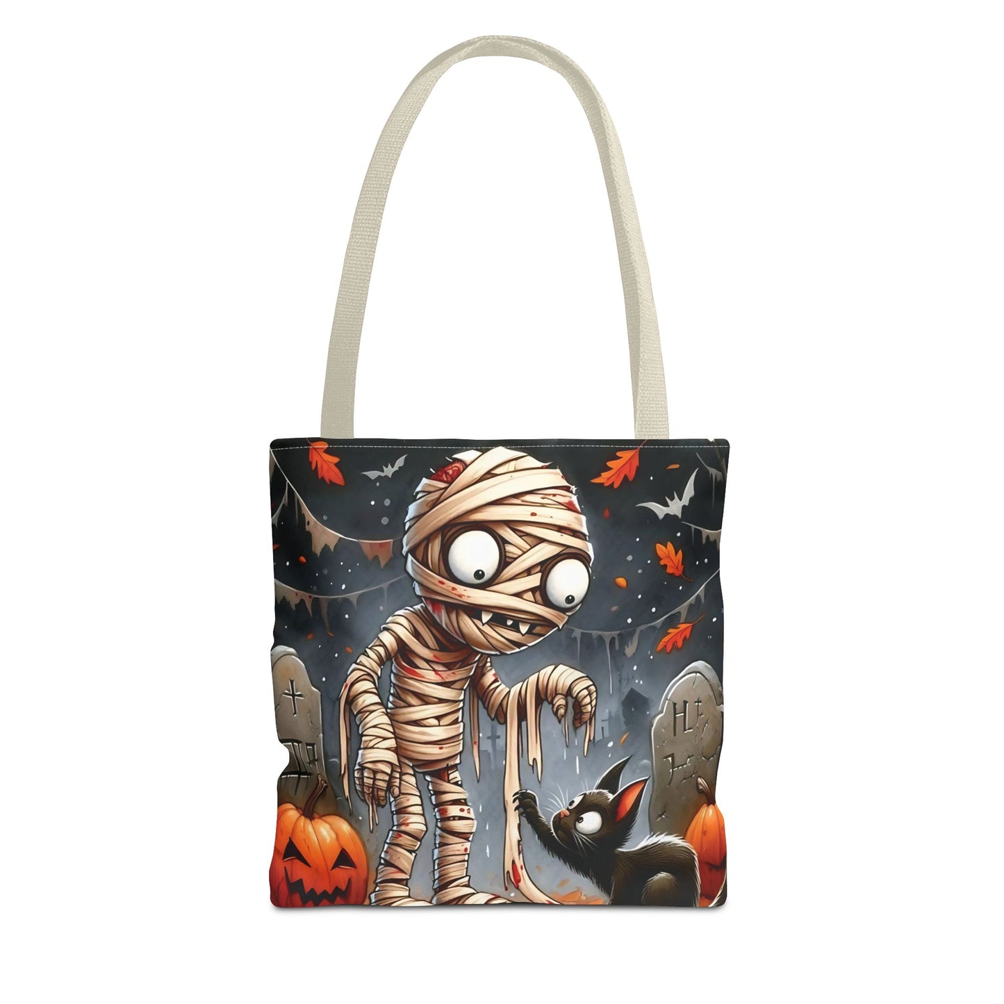 🎃 Mummy & Black Cat Halloween Tote Bag – Spooky Cute & Perfect for Trick-or-Treating 🖤🛍️