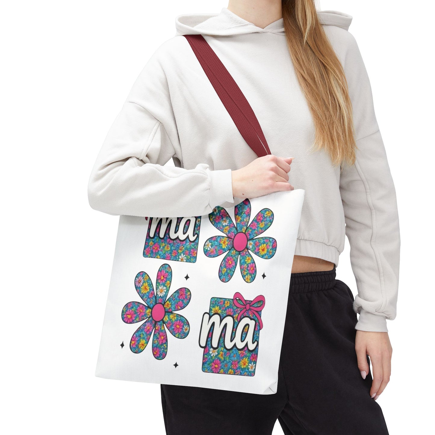 Bolso Tote Floral "ma": Un Accesorio Divertido y Brillante para Mamá