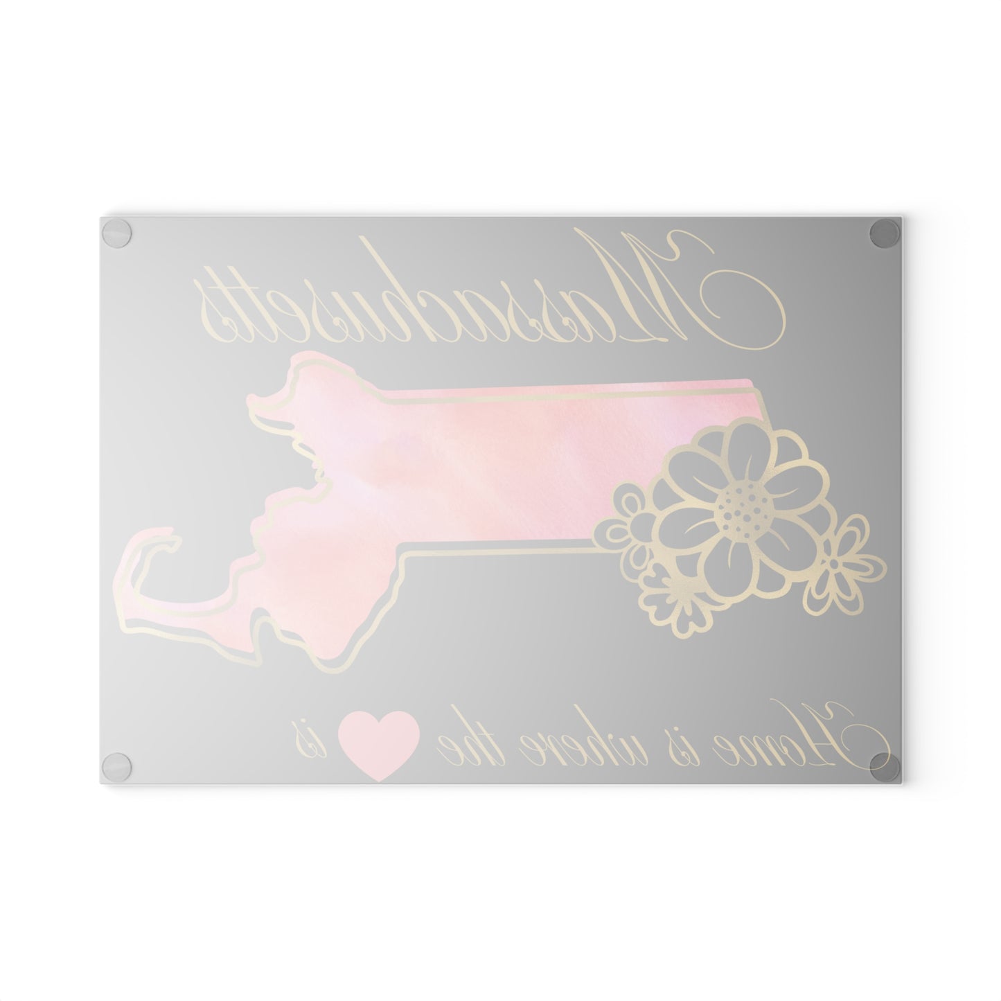 🌸 Massachusetts State Cutting Board – Soft Blush Beauty with Home Heart Charm
