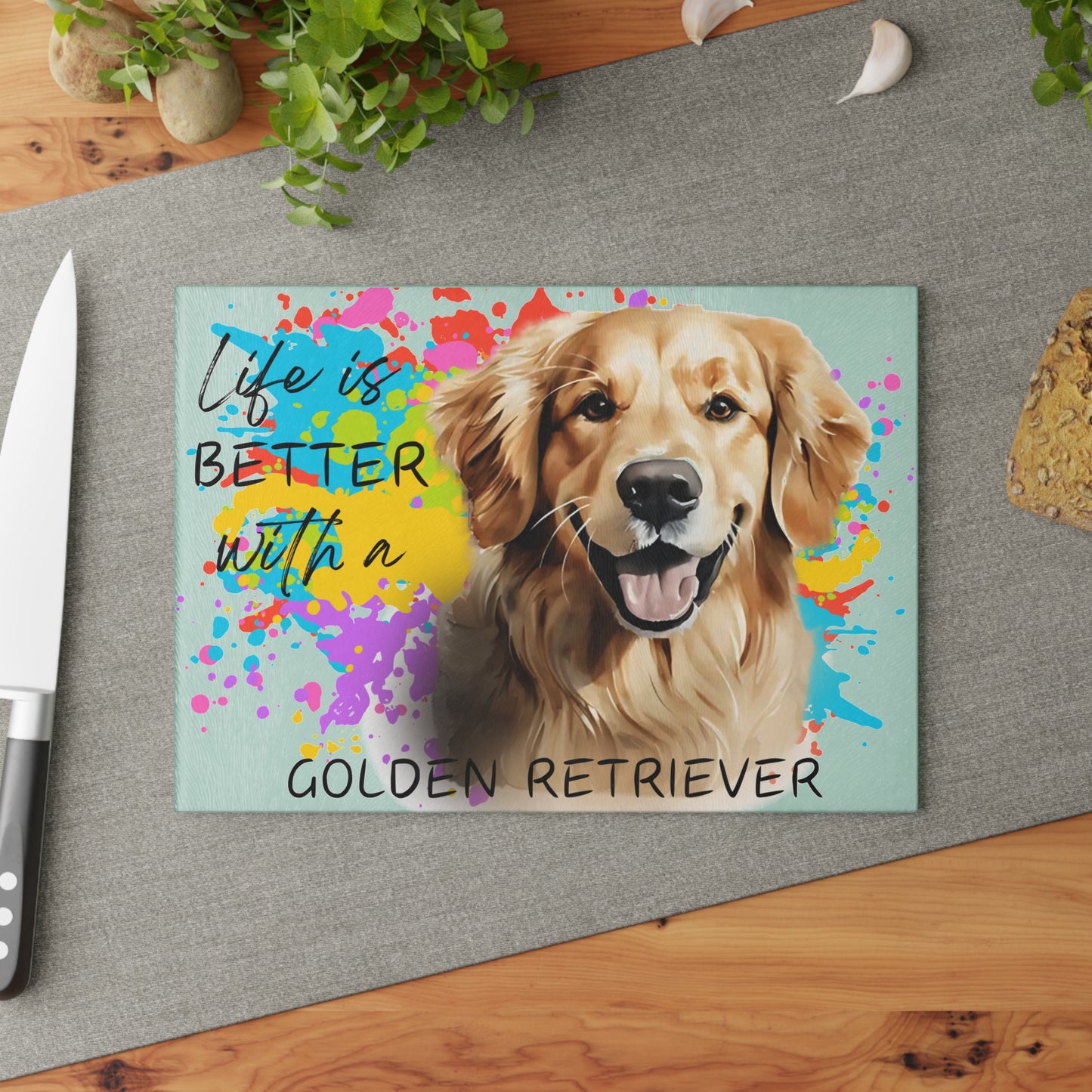 🐕 Life Is Better with a Golden Retriever Cutting Board – Color Splash & Canine Charm 🎨
