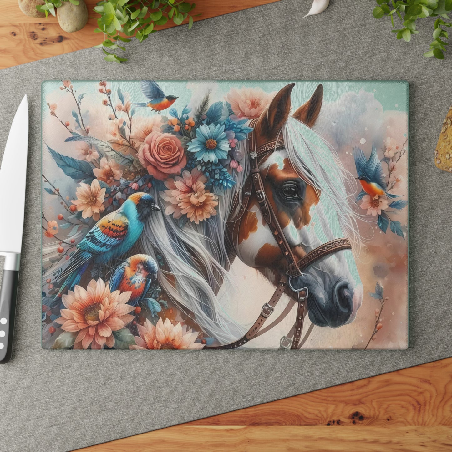 Tabla de cortar Pinto, tabla de cortar de vidrio templado, tabla de charcutería, tabla de cortar, regalo de inauguración de la casa, tabla de cortar personalizada