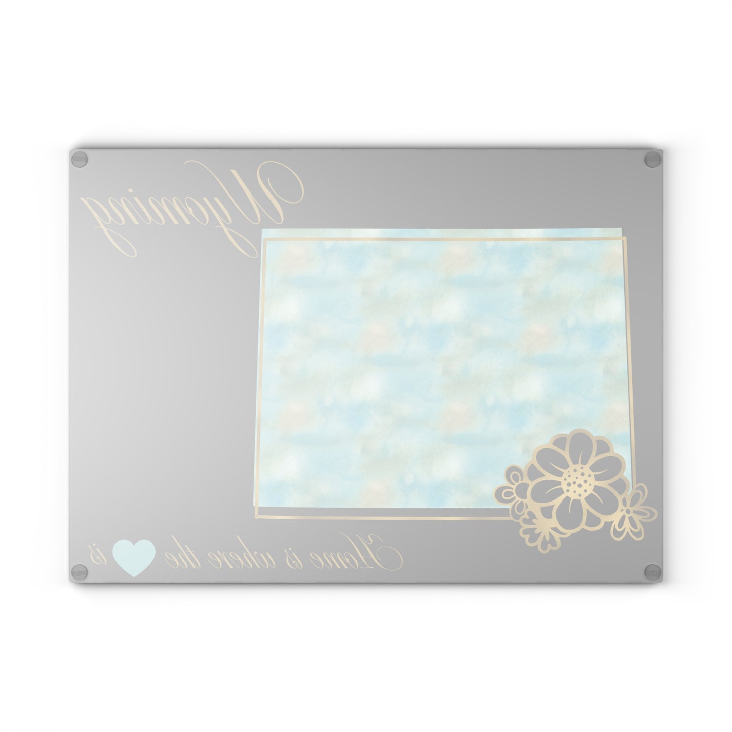 🌿 Wyoming Floral State Cutting Board – Sky Blue Serenity Meets Rustic Gold 🌿