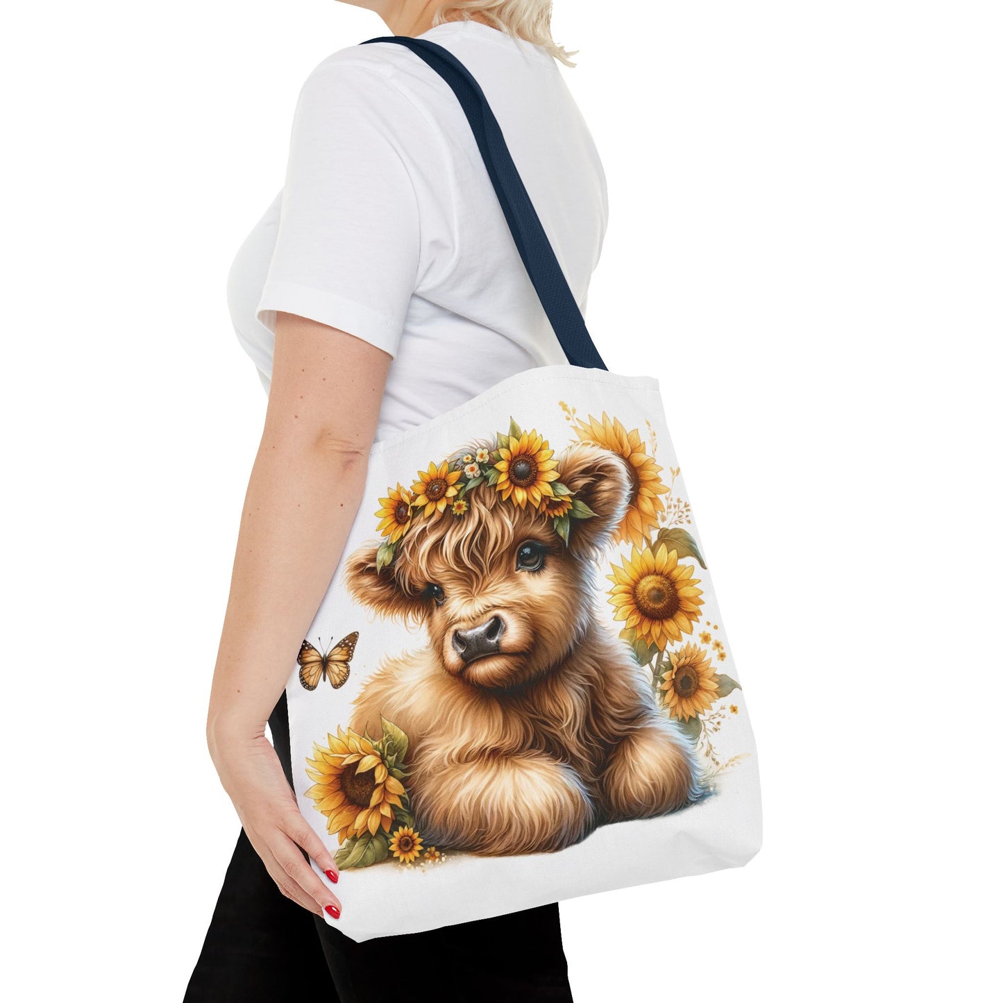 🌻 Sunflower Crown Highland Calf Tote Bag – Country Charm & Butterfly Bliss 🐮👜