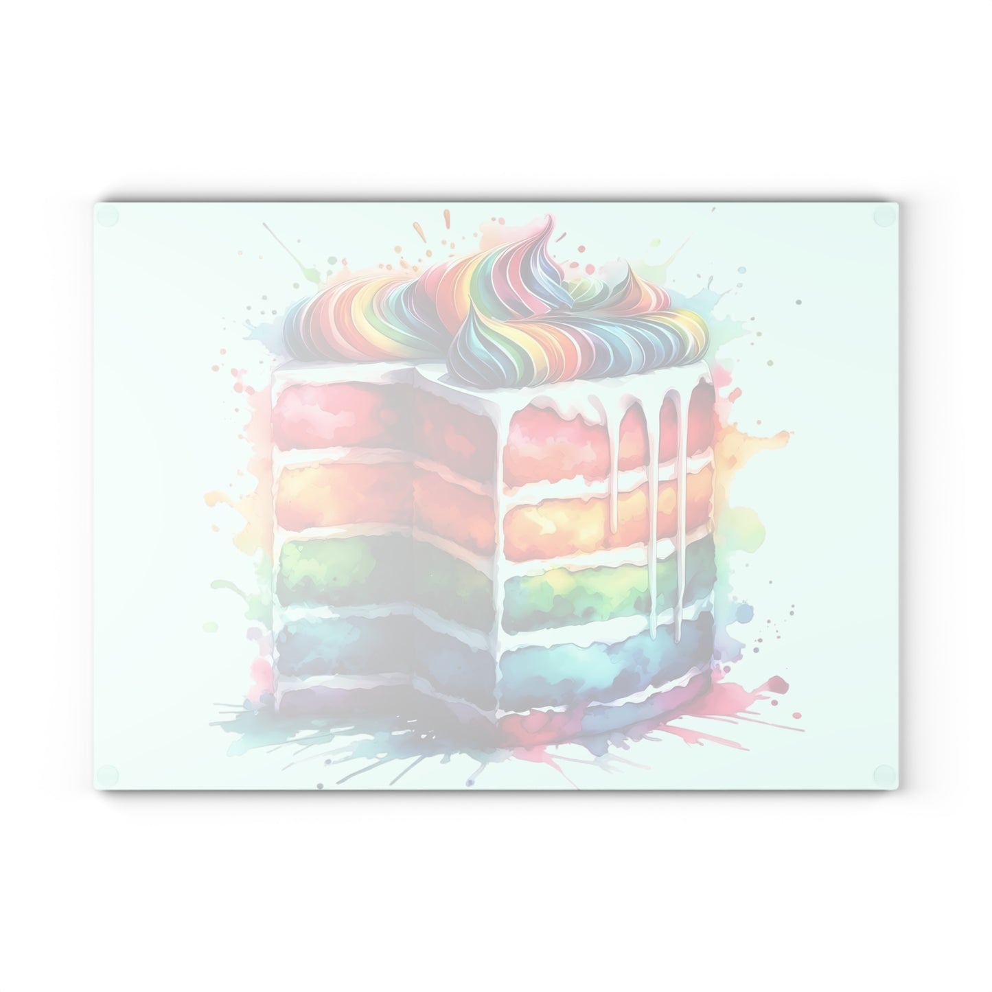 Tabla de cortar de vidrio templado con diseño de pastel arcoíris