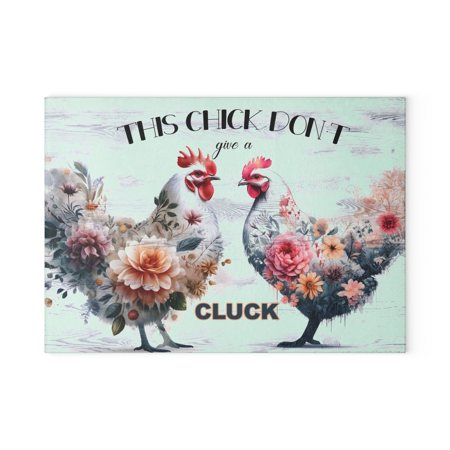 Tabla de cortar de vidrio "A esta chica le importa un comino" - Sassy Hen & Rooster Farmhouse Flair