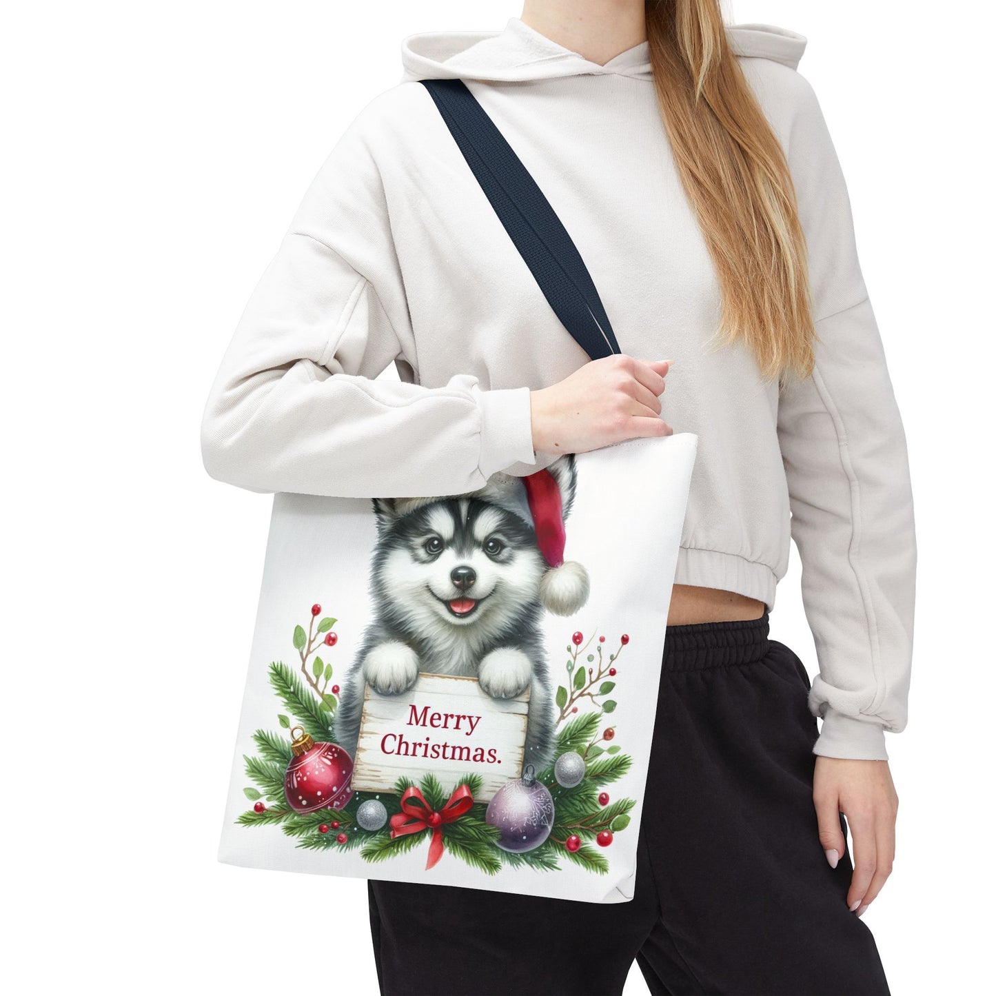 🎁 Husky “Merry Christmas” Tote Bag – Holiday Cuteness You Can Carry 🎄