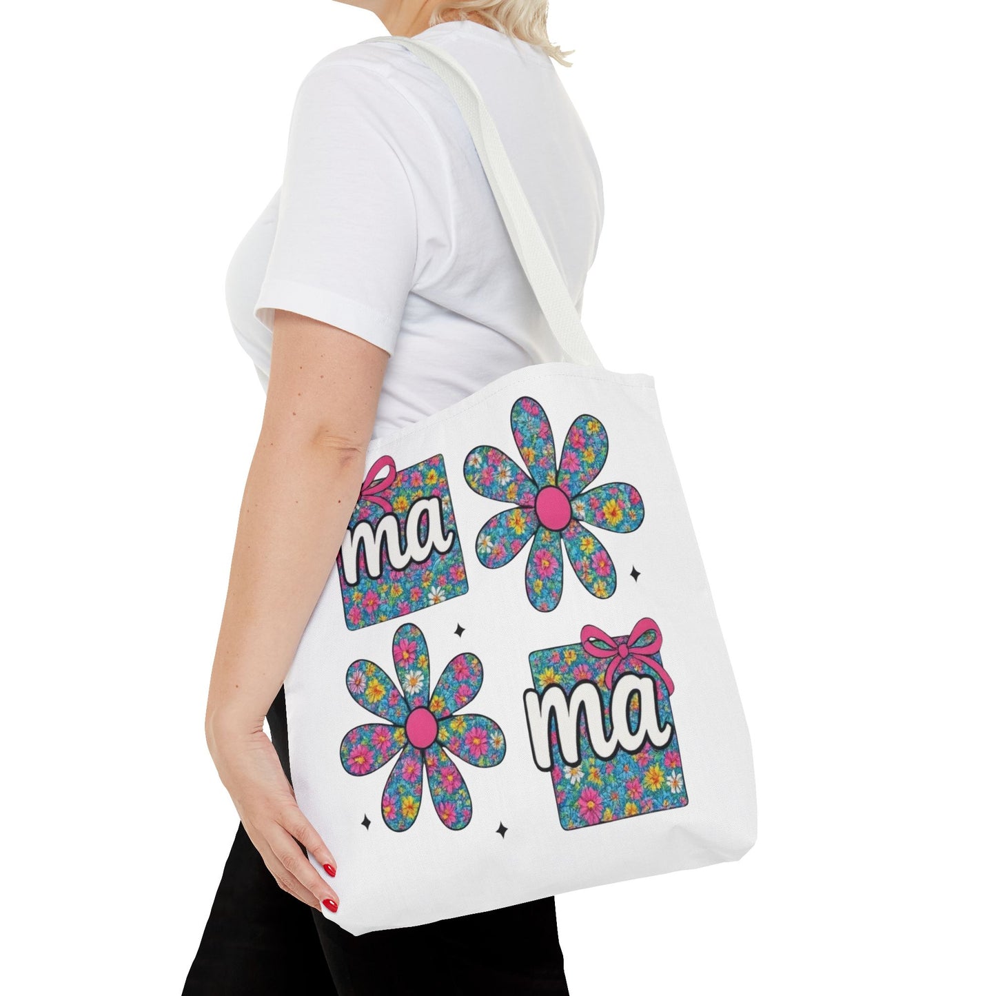Bolso Tote Floral "ma": Un Accesorio Divertido y Brillante para Mamá