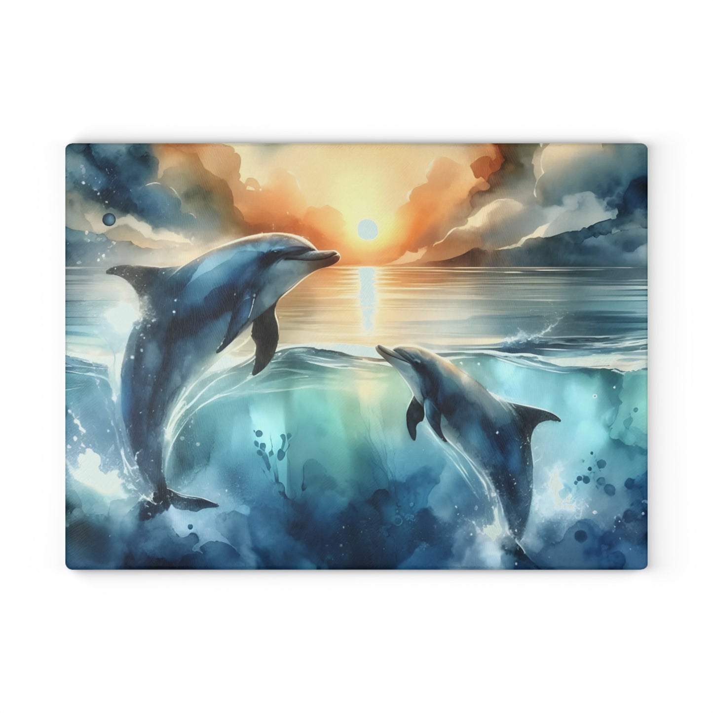 🌊🐬 Ocean Sunset Dolphins Cutting Board – Coastal Elegance for Your Kitchen 🐬🌊
