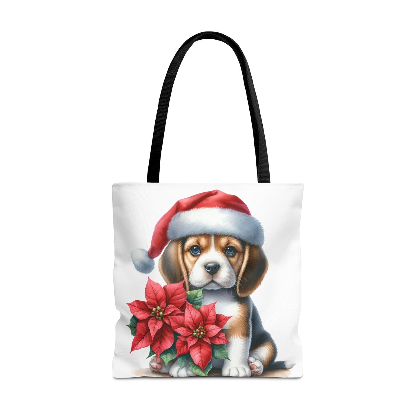 🐶 Beagle Puppy & Poinsettia Christmas Tote Bag – Sweet Holiday Charm in Every Step 🎄
