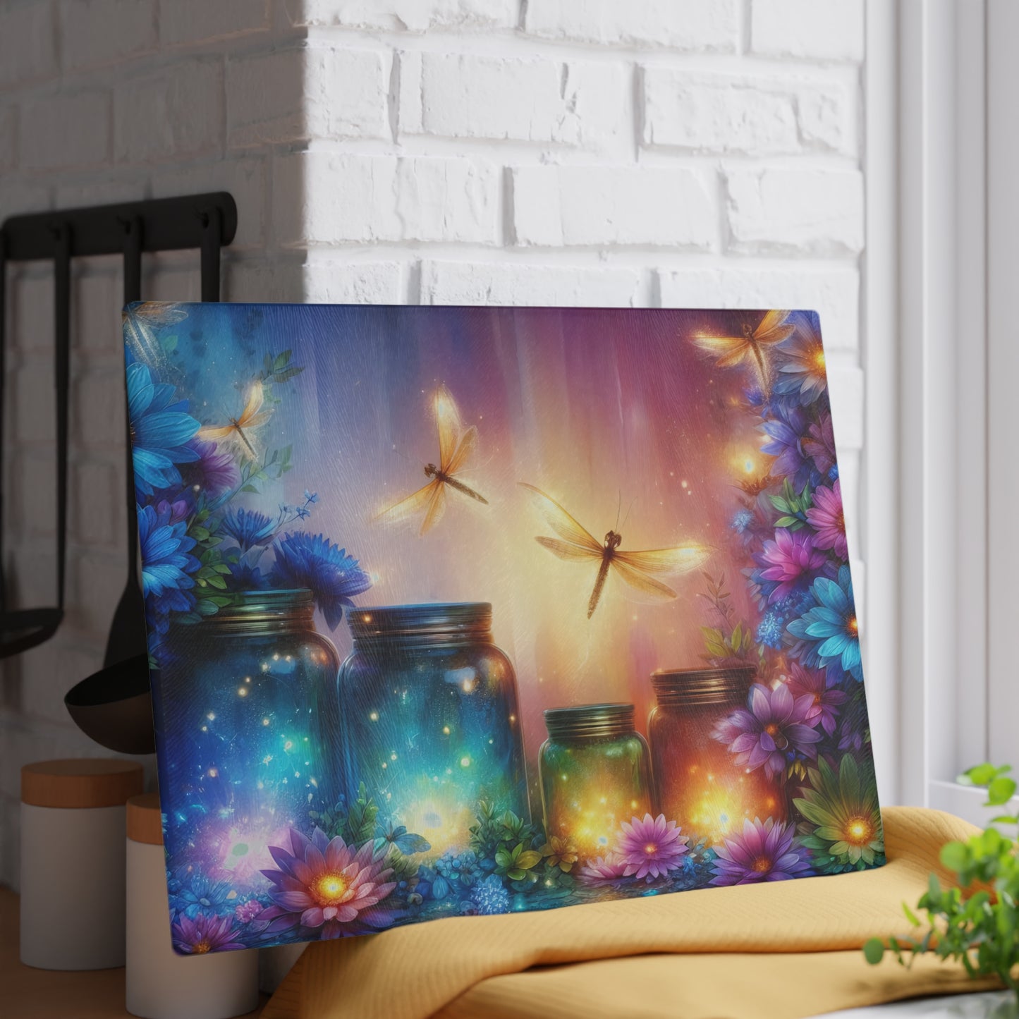 ✨🌸 Enchanted Dragonfly Glow Cutting Board – Magical Floral Garden Elegance 🌸✨