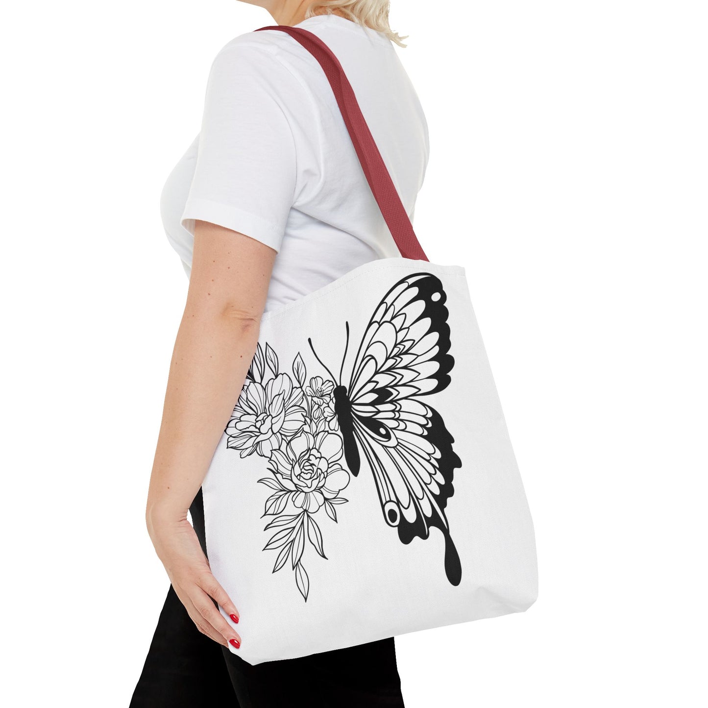 🦋 Black & White Butterfly Floral Tote Bag – Elegant Simplicity in Every Carry 🌸👜