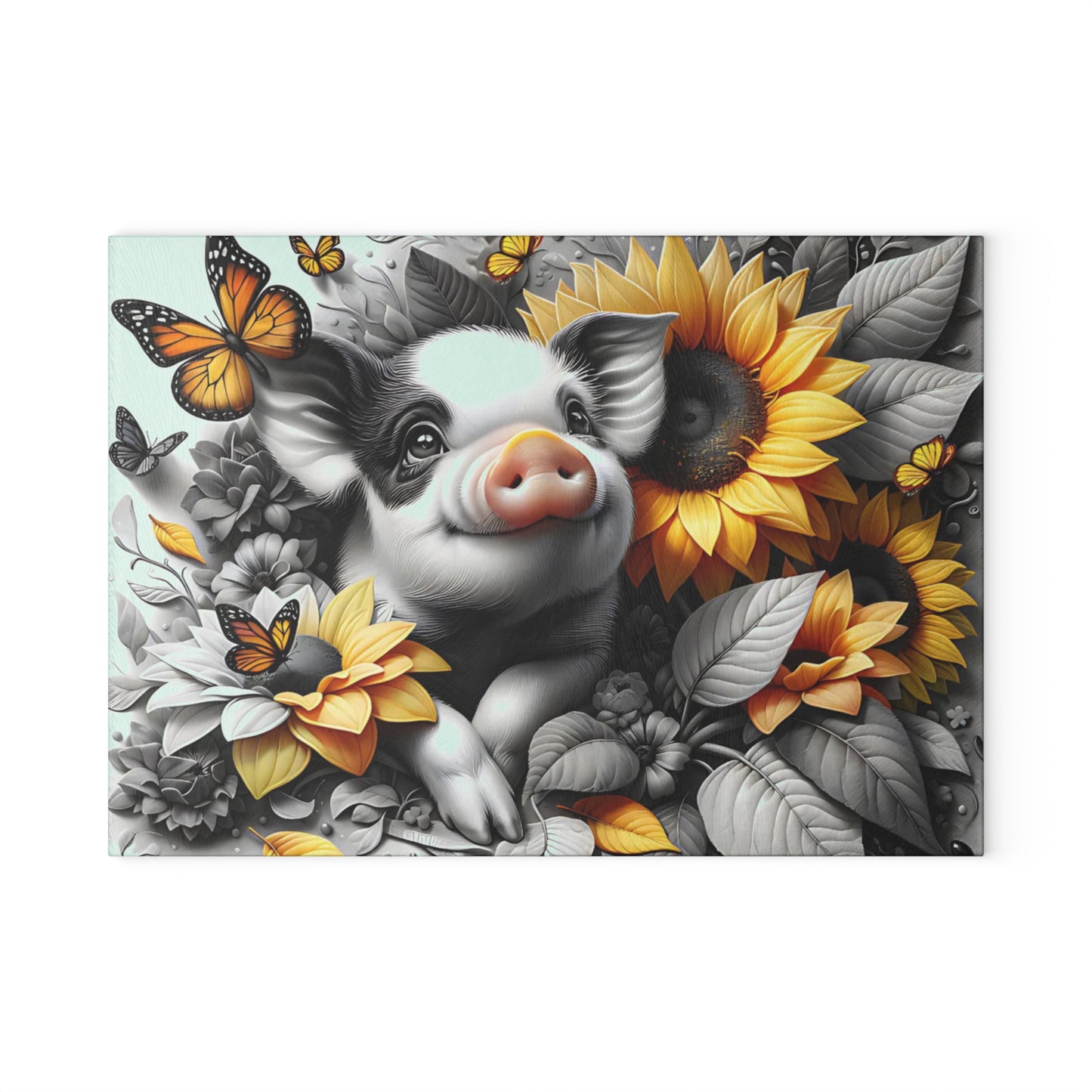 🐷 Sunflower Piglet with Butterflies Cutting Board – Farmhouse Kitchen Décor