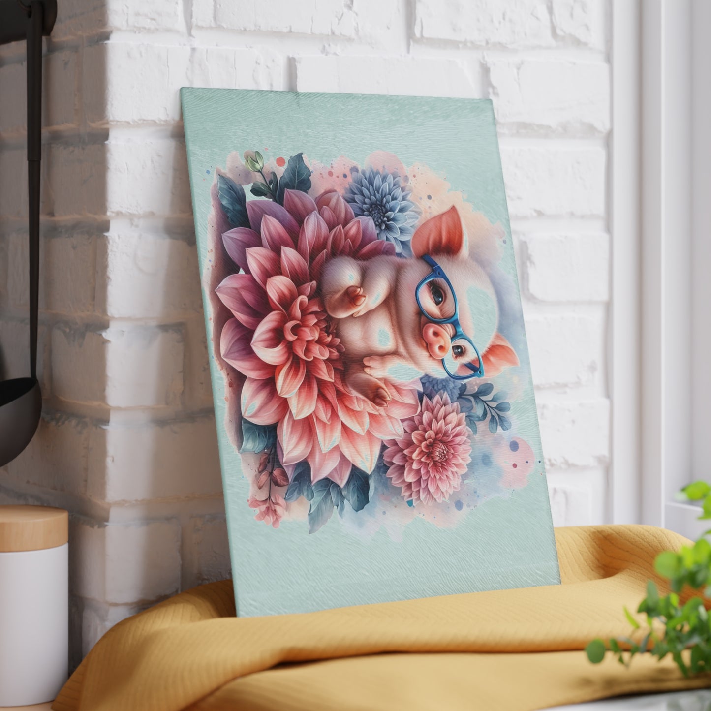 🐷🌸 Adorable Piglet with Glasses Cutting Board – Sweet Farmhouse Charm for Your Kitchen 🌸🐷