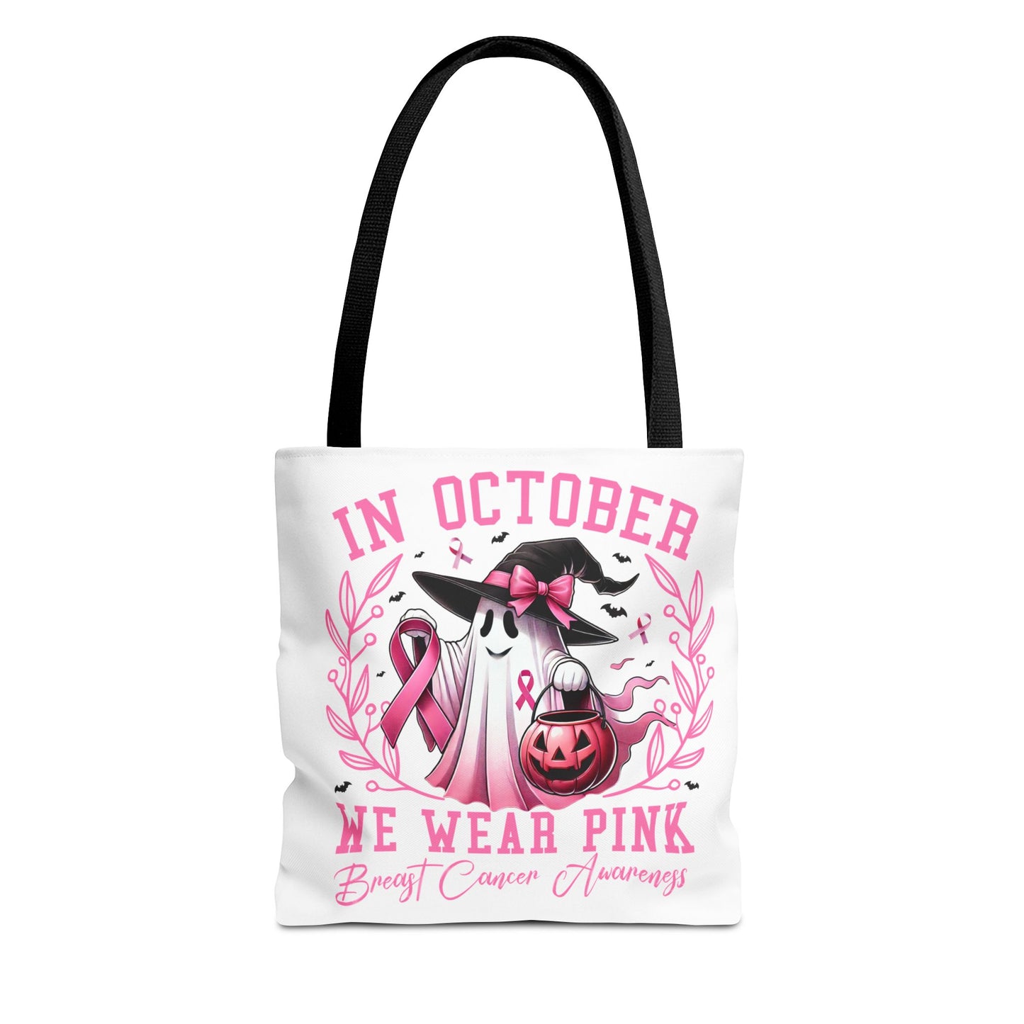 🎀 In October We Wear Pink Tote Bag – Breast Cancer Awareness with Spooky Charm 🎃