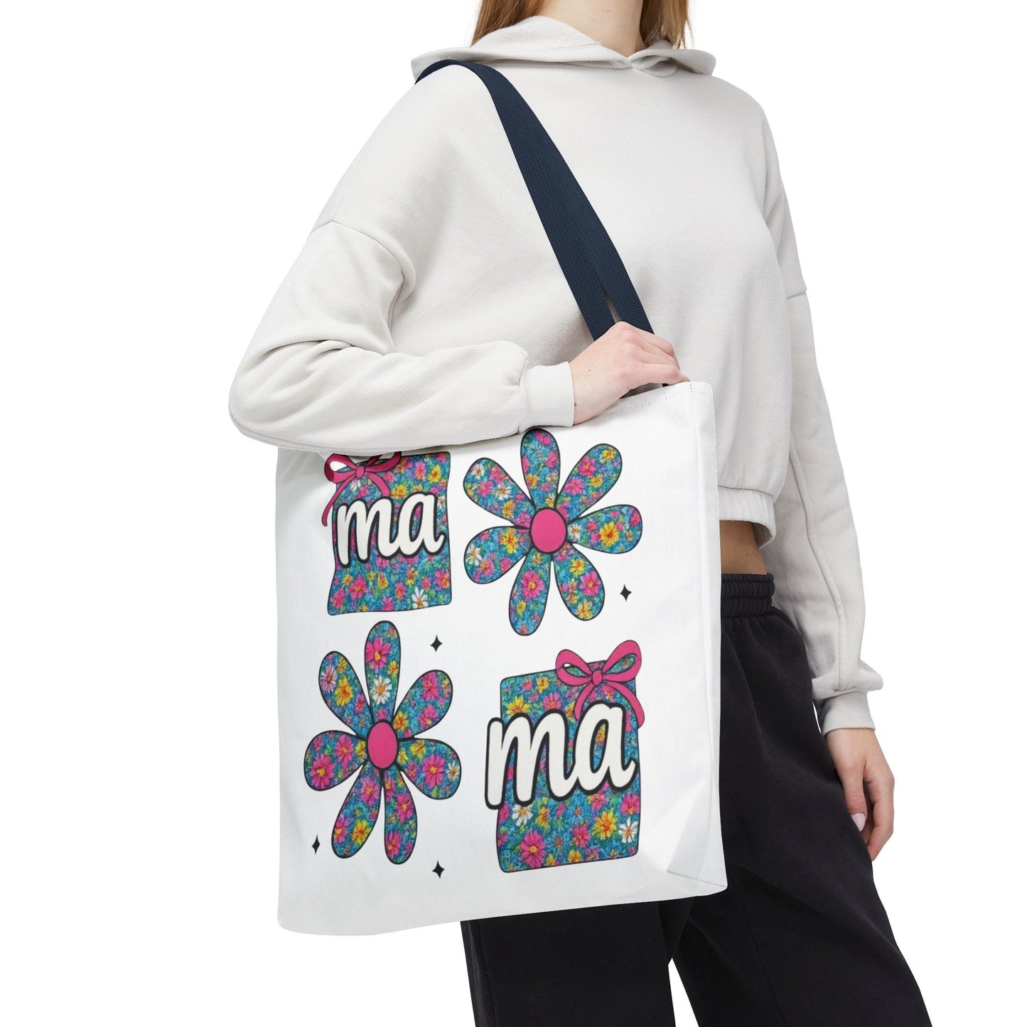 Bolso Tote Floral "ma": Un Accesorio Divertido y Brillante para Mamá