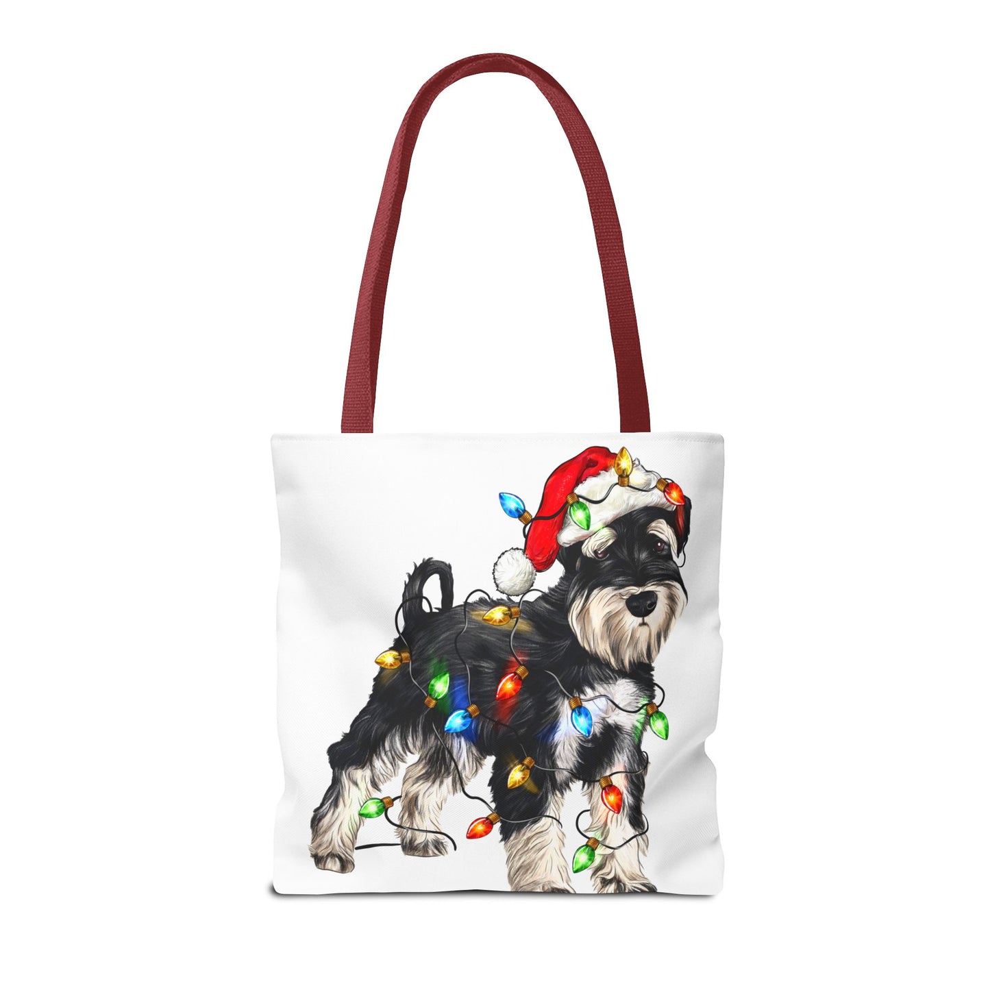 🎄 I Love My Schnauzer Tote Bag – Christmas Lights & Holiday Woofs 🐾