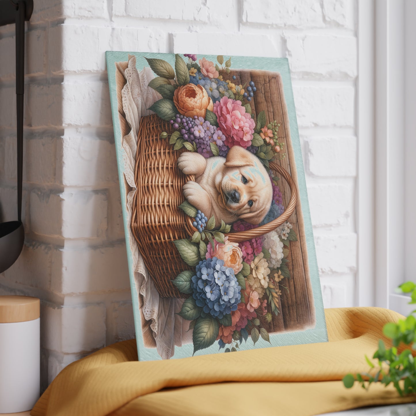 ๐พ๐ธ Light Wood Basket Labrador Puppy Cutting Board โ Classic Elegance with Floral Charm ๐ผ
