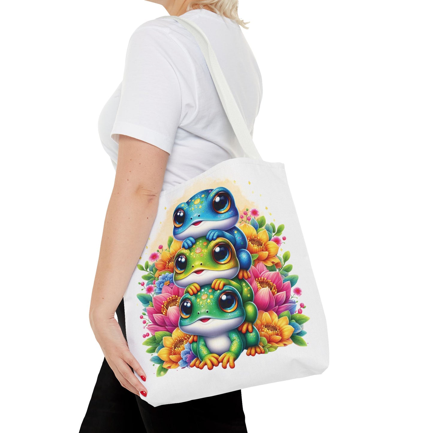 ๐ธ Stacked Frogs Floral Tote Bag โ Colorful Whimsy for Every Day ๐ธ๐