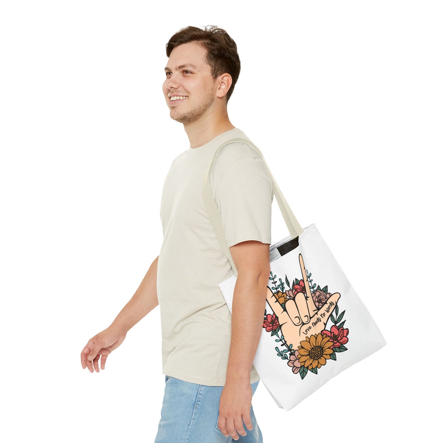 Bolsa de tela con gesto de "Te amo" en ASL (siglas en inglés)