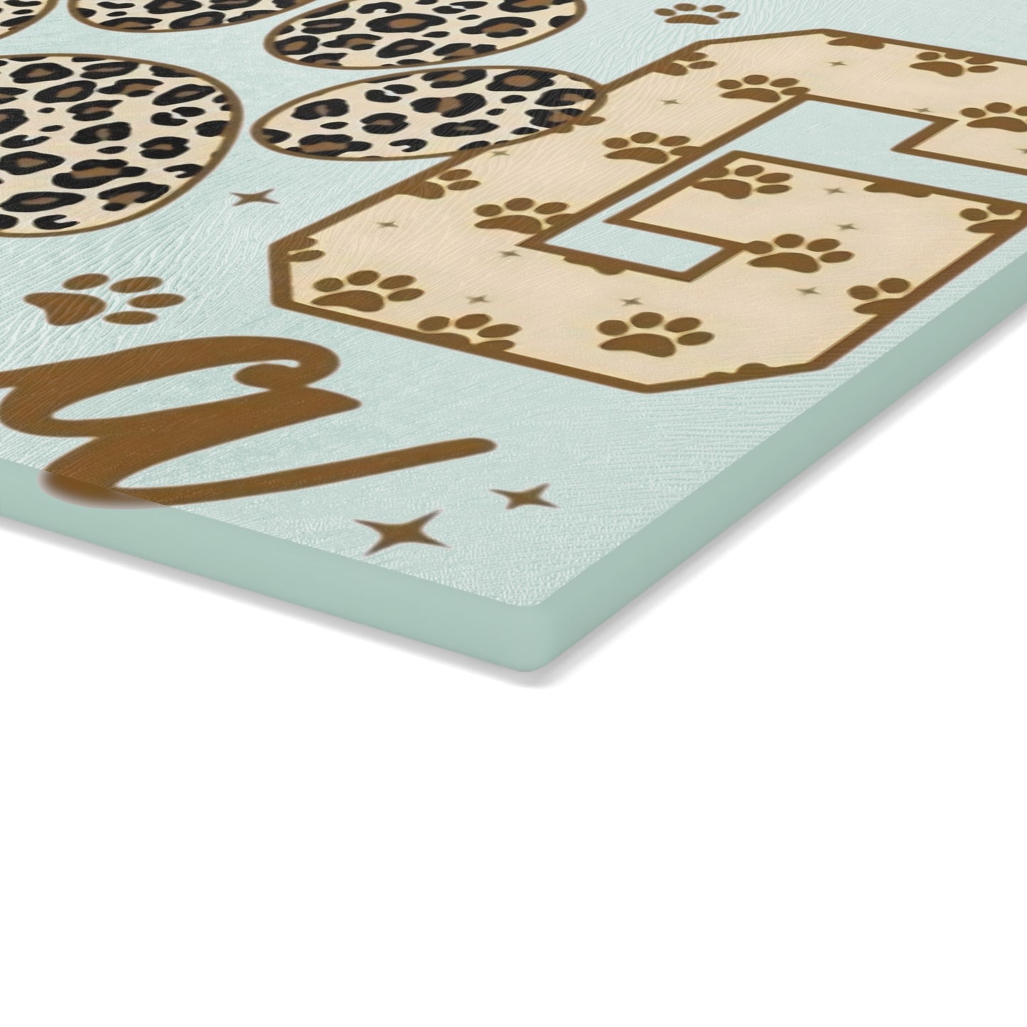 Tabla de cortar de vidrio templado Dog Mama – Diseño de huella de leopardo