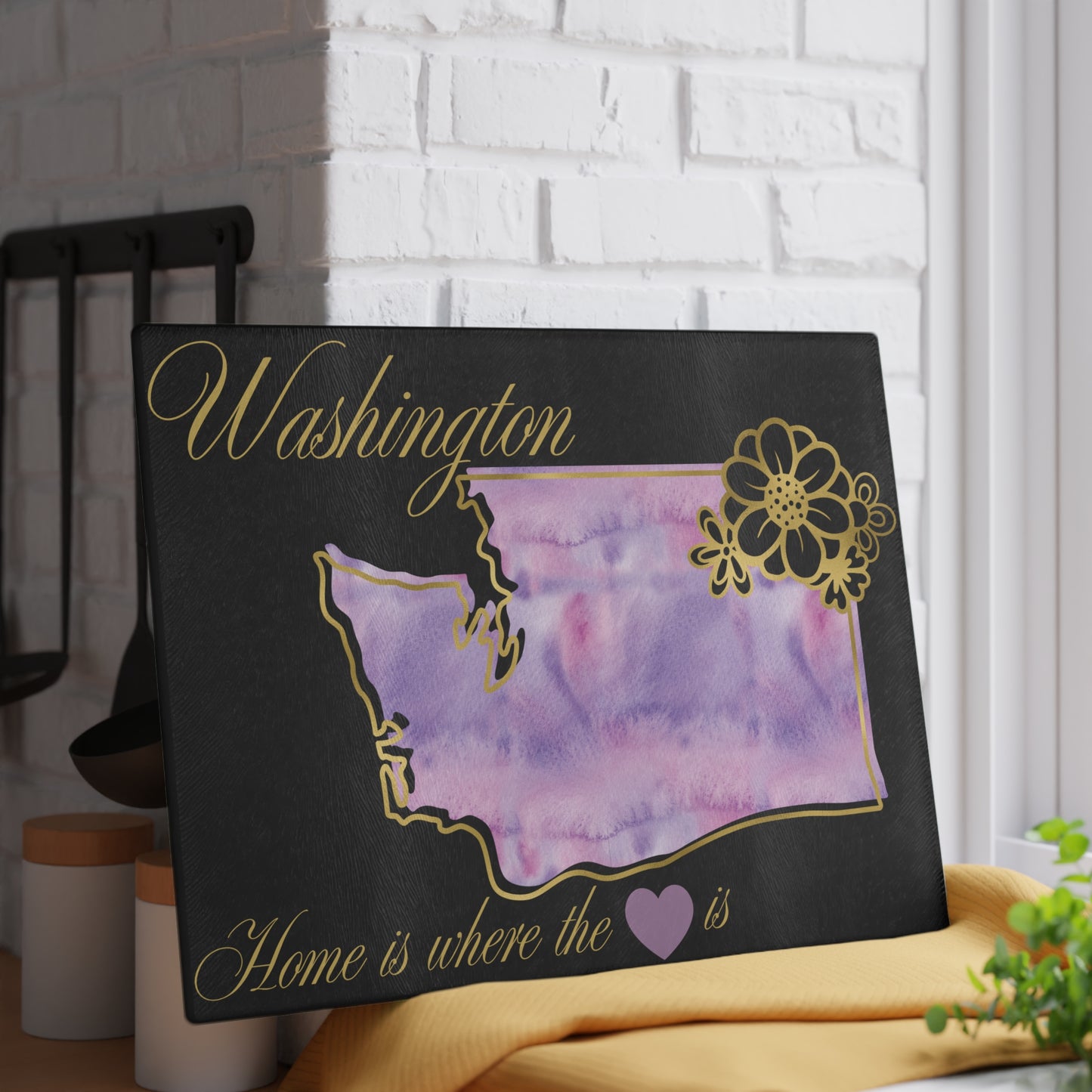 🌸 Washington Floral State Cutting Board – Lavender Mist & Golden Bloom Elegance 🌿