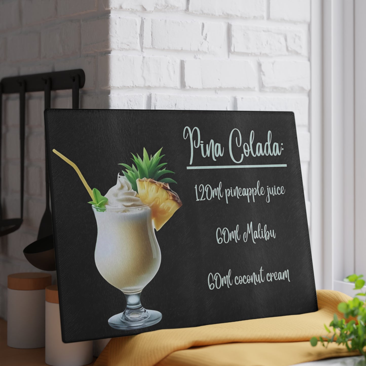 🍍 Piña Colada Recipe Cutting Board – Island Vibes for Your Kitchen or Bar