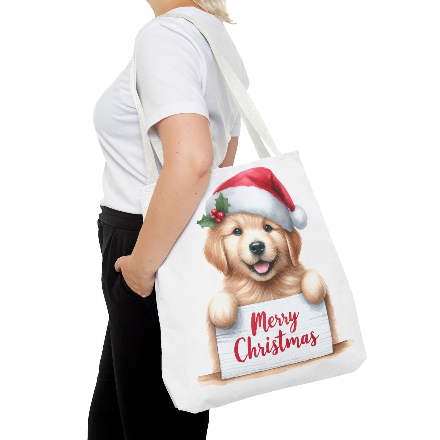 🐾 Golden Retriever “Merry Christmas” Tote Bag – Holiday Cheer in Every Carry 🎄
