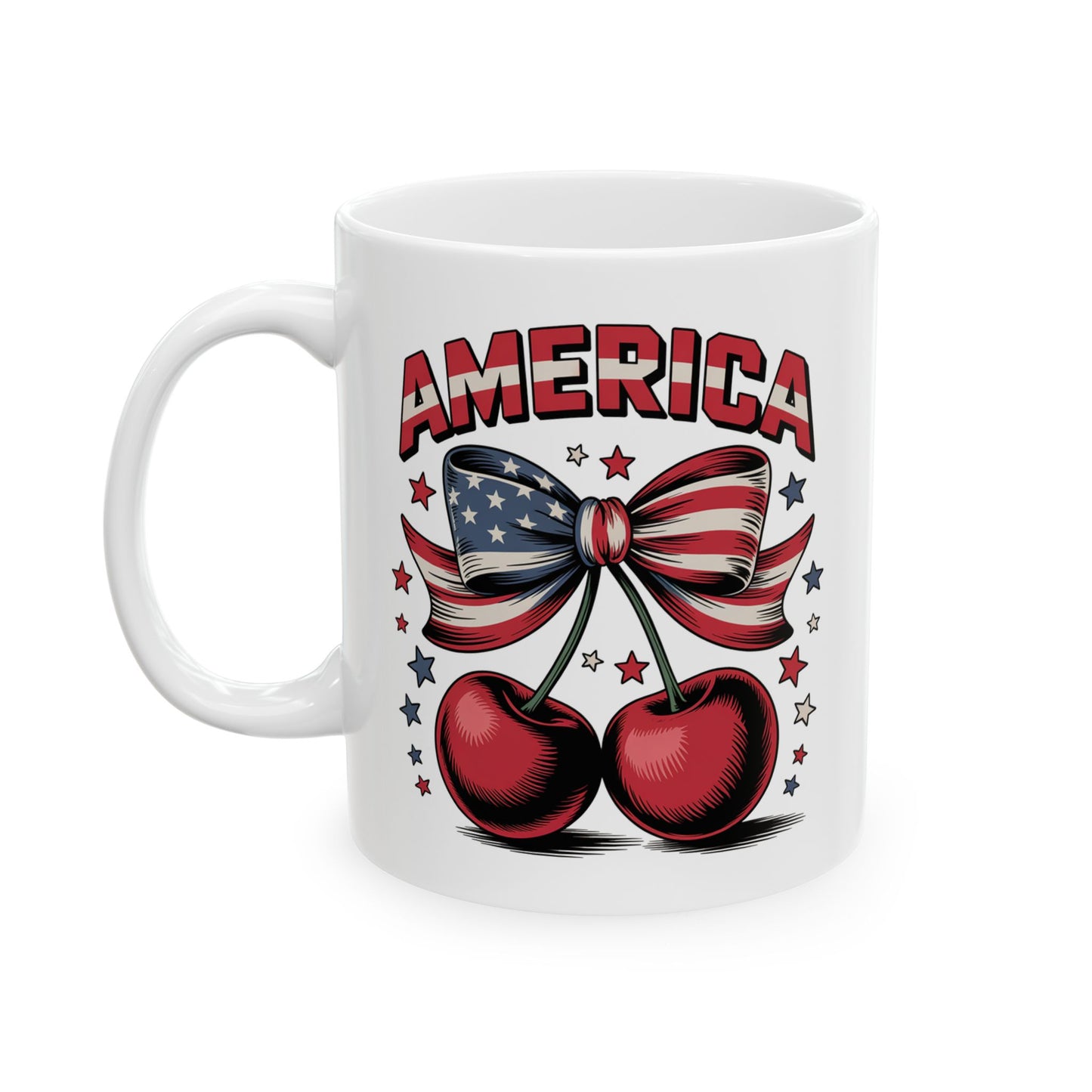 Taza con lazo de cereza de EE. UU. y el 4 de julio