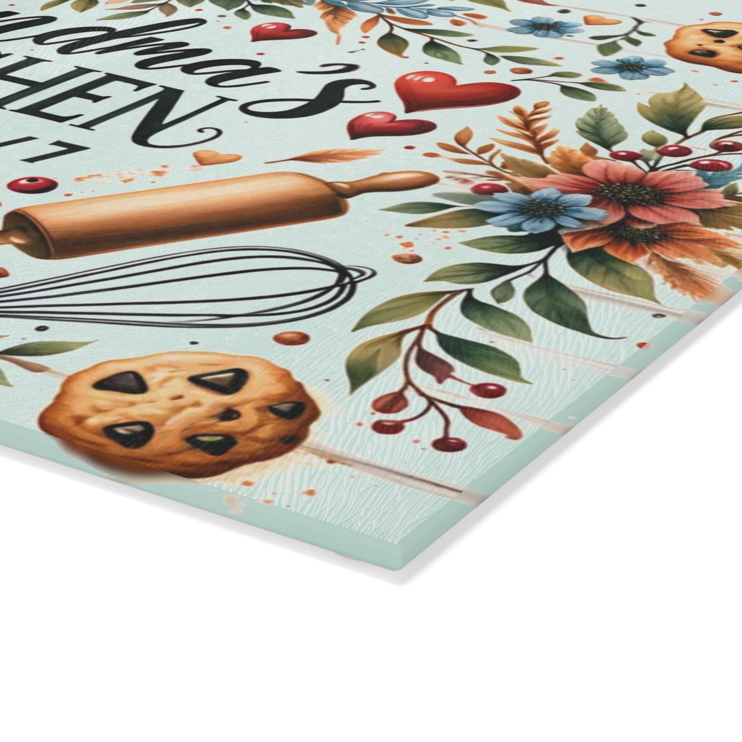 🍪❤️ Grandma’s Kitchen Cutting Board – Whimsical Farmhouse Charm with Cookies & Flowers 🌻🥣
