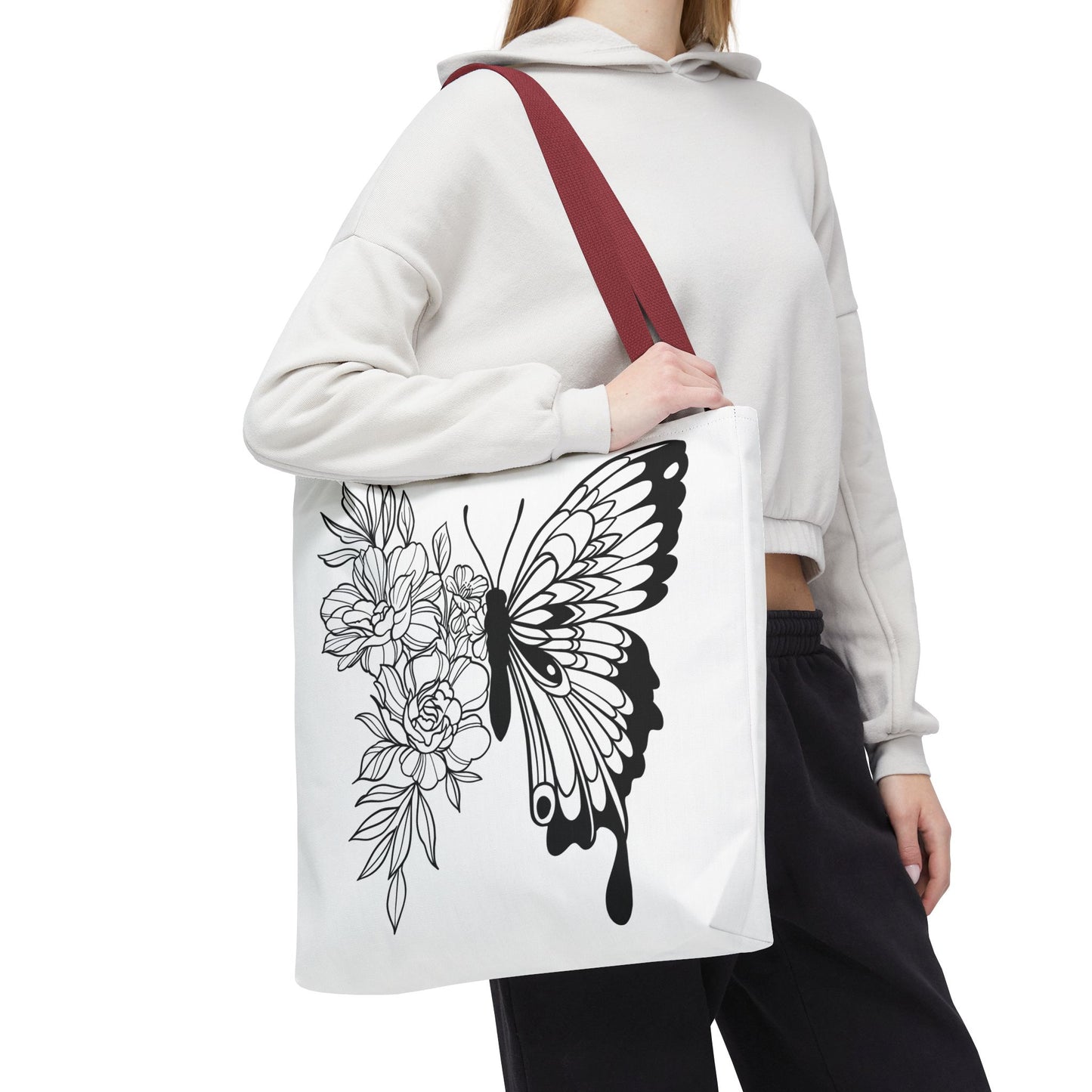 🦋 Black & White Butterfly Floral Tote Bag – Elegant Simplicity in Every Carry 🌸👜