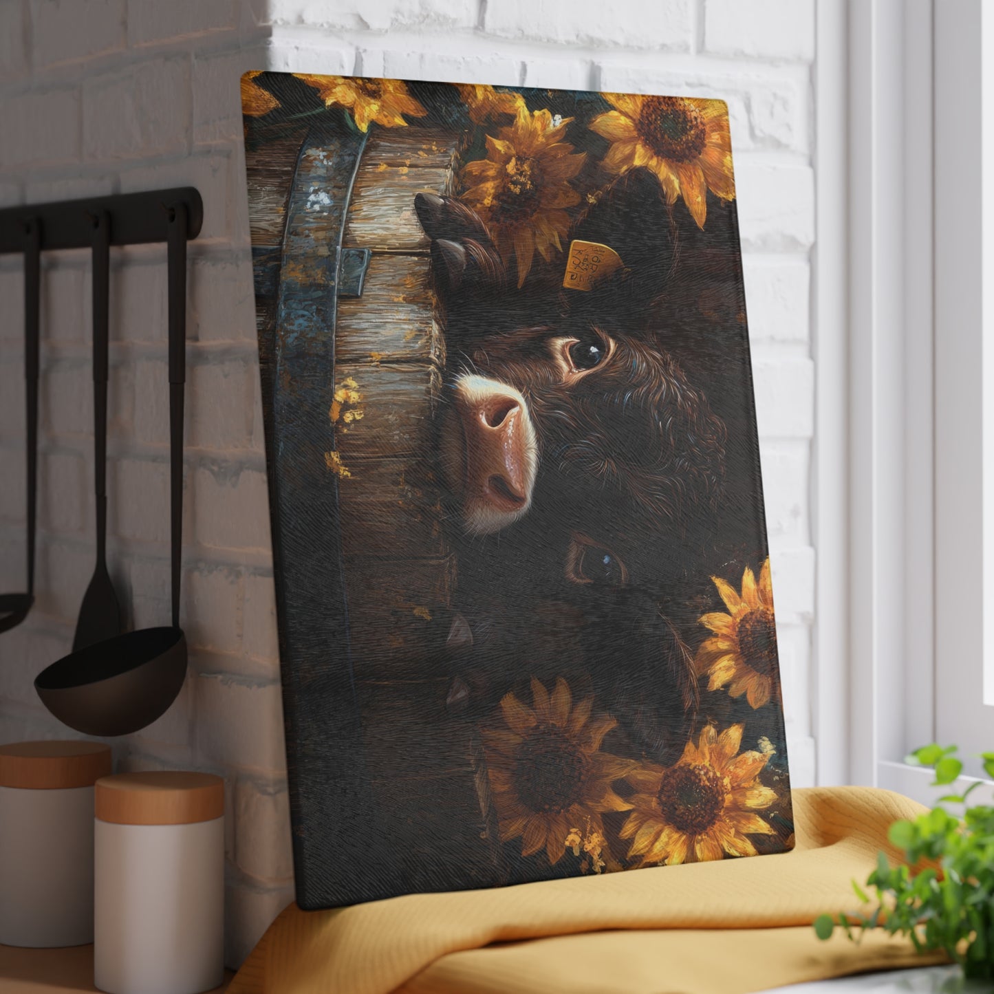 🌻🐄 Rustic Sunflower Calf Cutting Board – Farmhouse Charm Meets Country Elegance 🌾✨