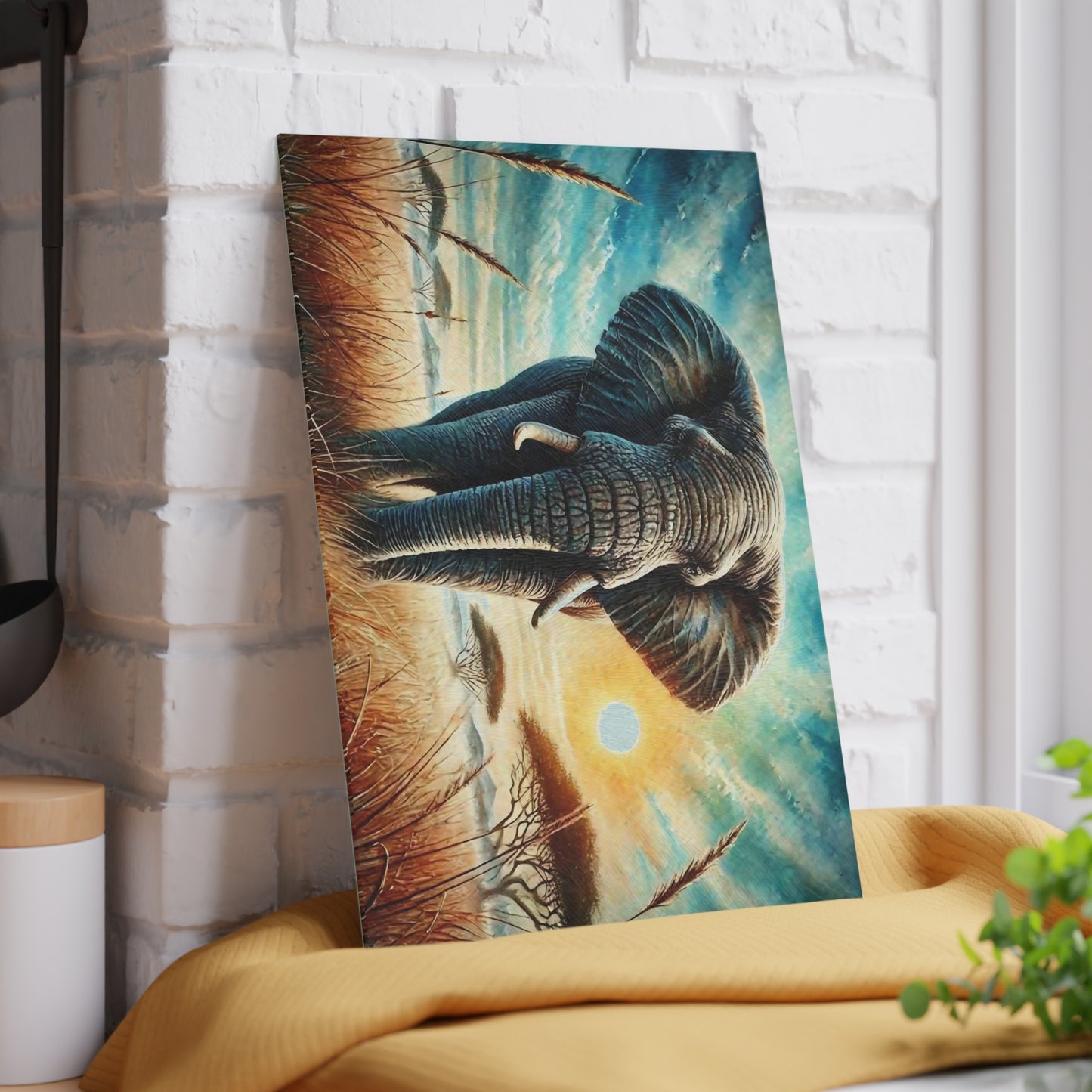 🐘 Majestic Elephant Sunset – Tempered Glass Cutting Board