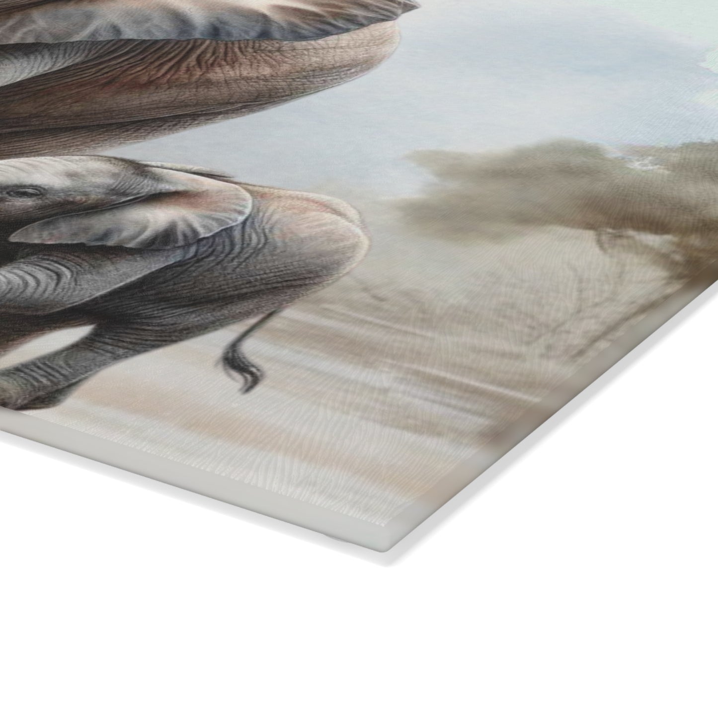 Mama Elephant and baby tempered glass cutting board