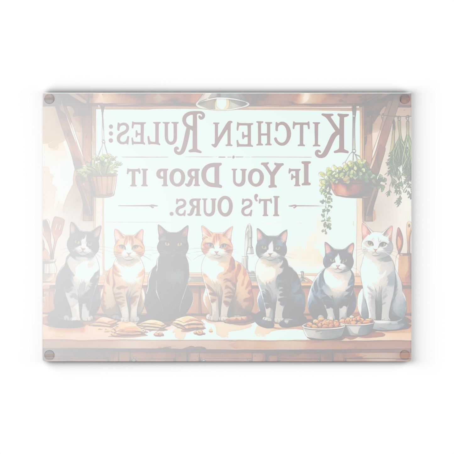 🐱🍴 Kitchen Rules Cat Cutting Board – “If You Drop It, It’s Ours” 🍴🐱
