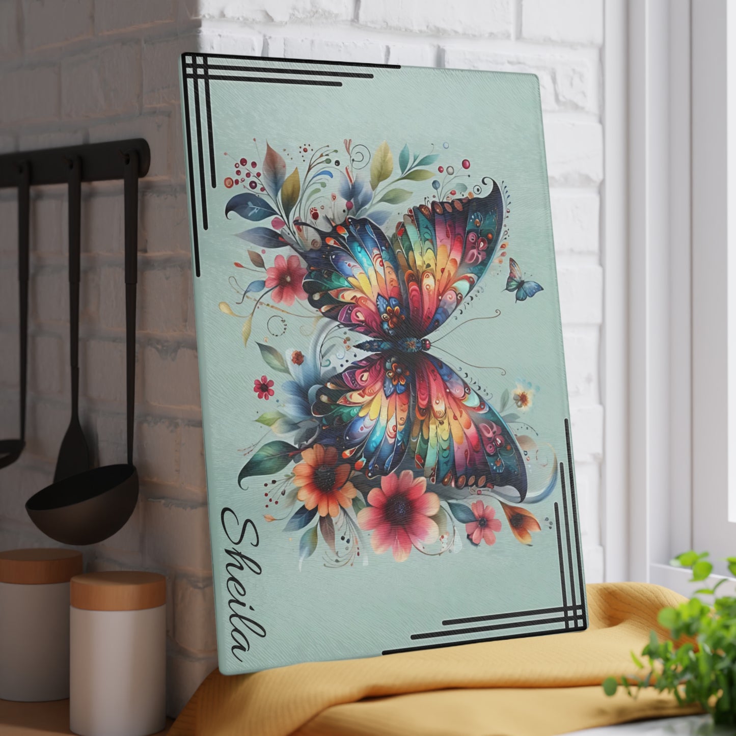 Tabla de cortar personalizada, regalo de boda, regalo de cumpleaños para mujer, nueva decoración para el hogar, tabla de cortar personalizada, diseño personalizado, mariposa, regalo personalizado para ella