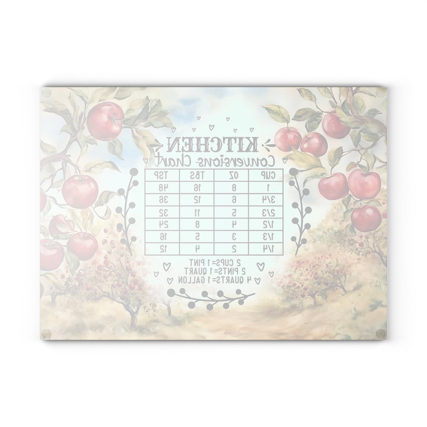🍎📏 Apple Orchard Kitchen Conversions Cutting Board – Rustic Farmhouse Charm with Helpful Measurements 🌿🥧