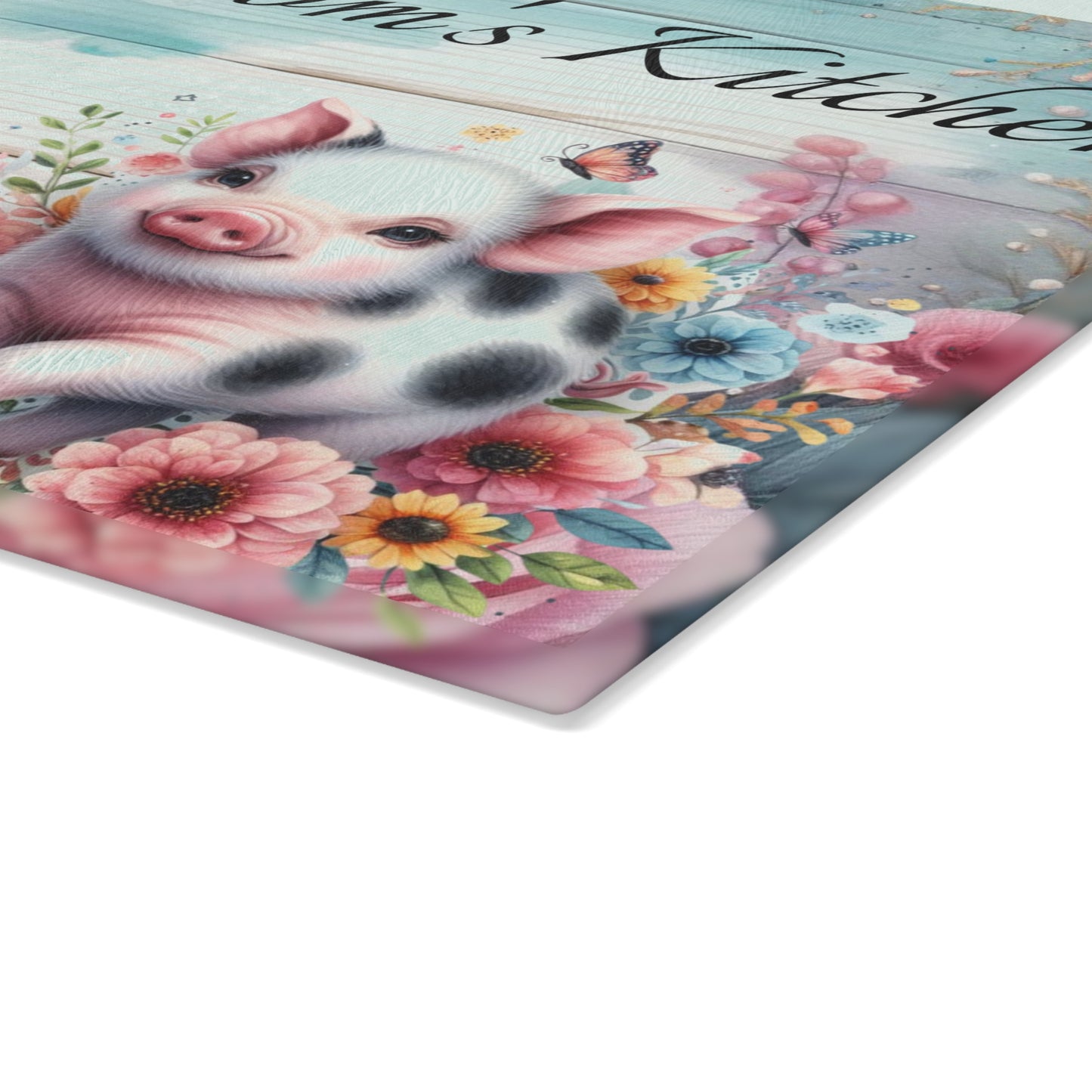 Tabla de cortar de cerdo, tabla de cortar personalizada, decoración con nombre personalizado, cocina de mamá, decoración de granja, tabla de cortar de vidrio, regalo para amantes de los cerdos,