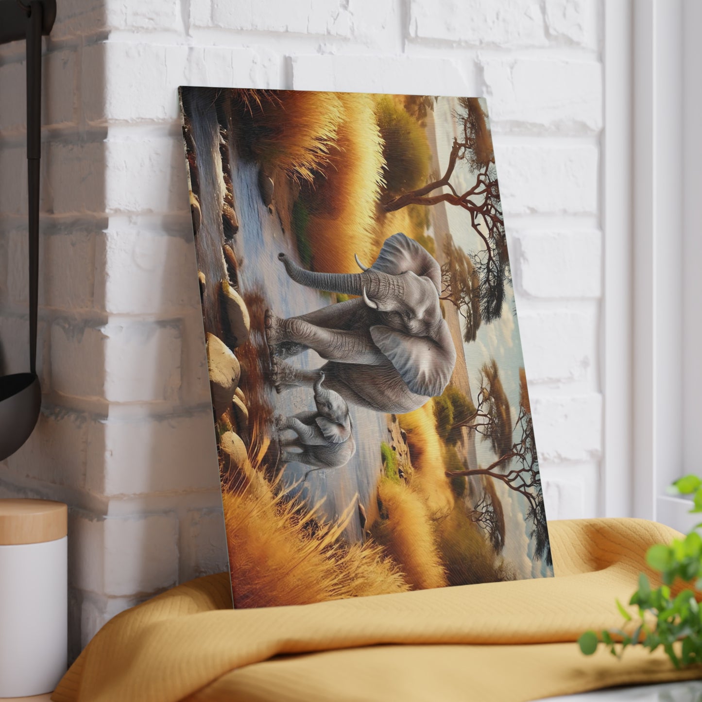 Mama Elephant and baby tempered glass cutting board