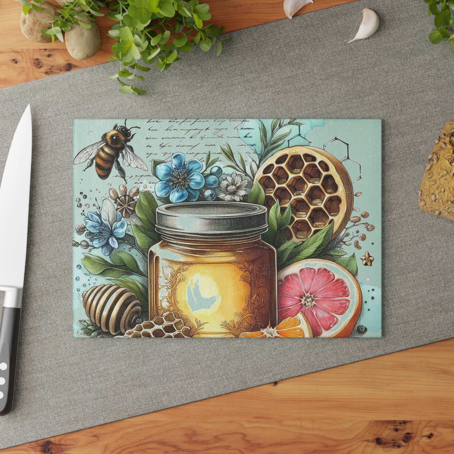 Tabla de cortar con forma de abeja, regalo de cocina, tabla inspirada en la naturaleza, tabla de vidrio templado, regalo para amantes de las abejas, cocina de granja, tabla de cortar rústica