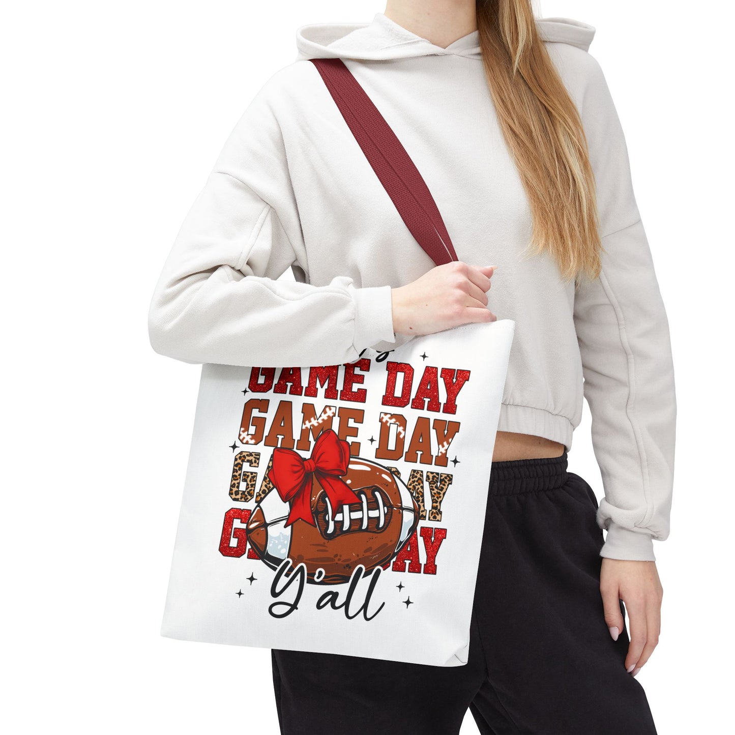 🏈 Game Day Red Bow Football Tote Bag – Sporty, Stylish, and Ready for Kickoff 🎀👜