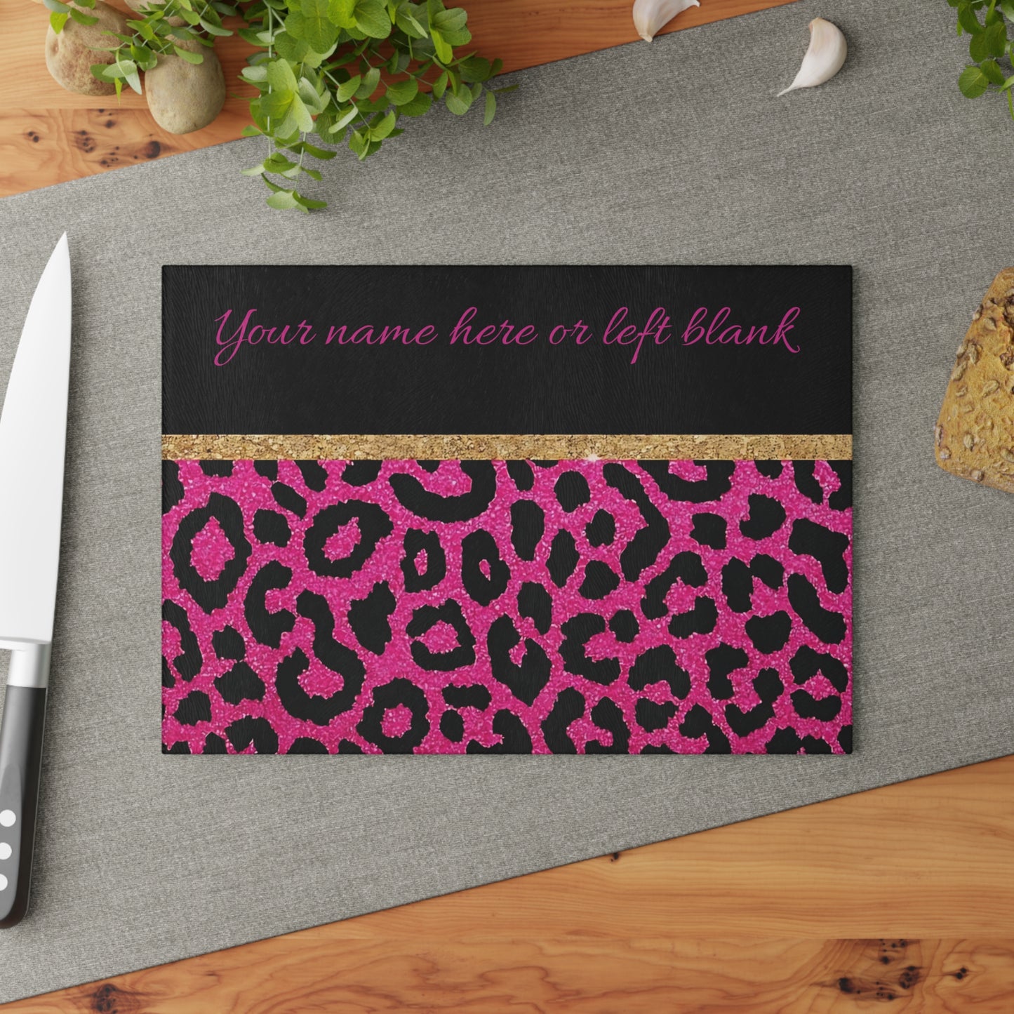 Tabla de cortar con estampado de leopardo rosa: decoración de cocina personalizada y llamativa con brillo y glamour
