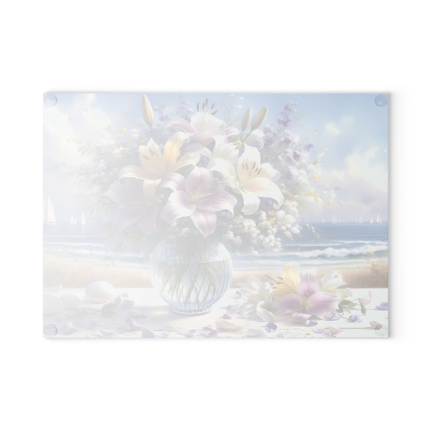 Tabla de cortar con diseño de lirios marinos: decoración floral costera para cocinas elegantes