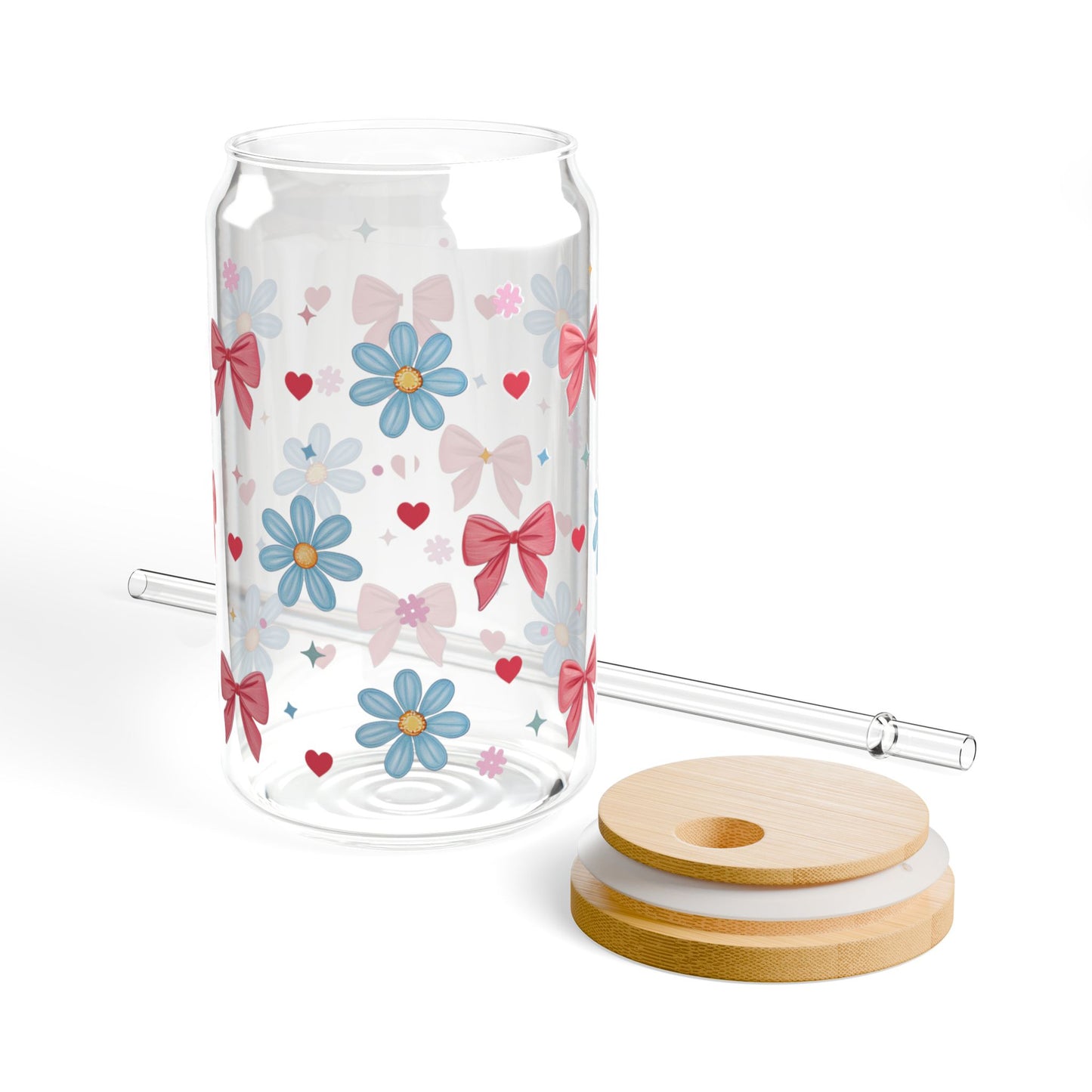🌸🎀 Bows & Blossoms Sipper Glass – Sweet 16oz Sips with a Touch of Whimsy 🍹