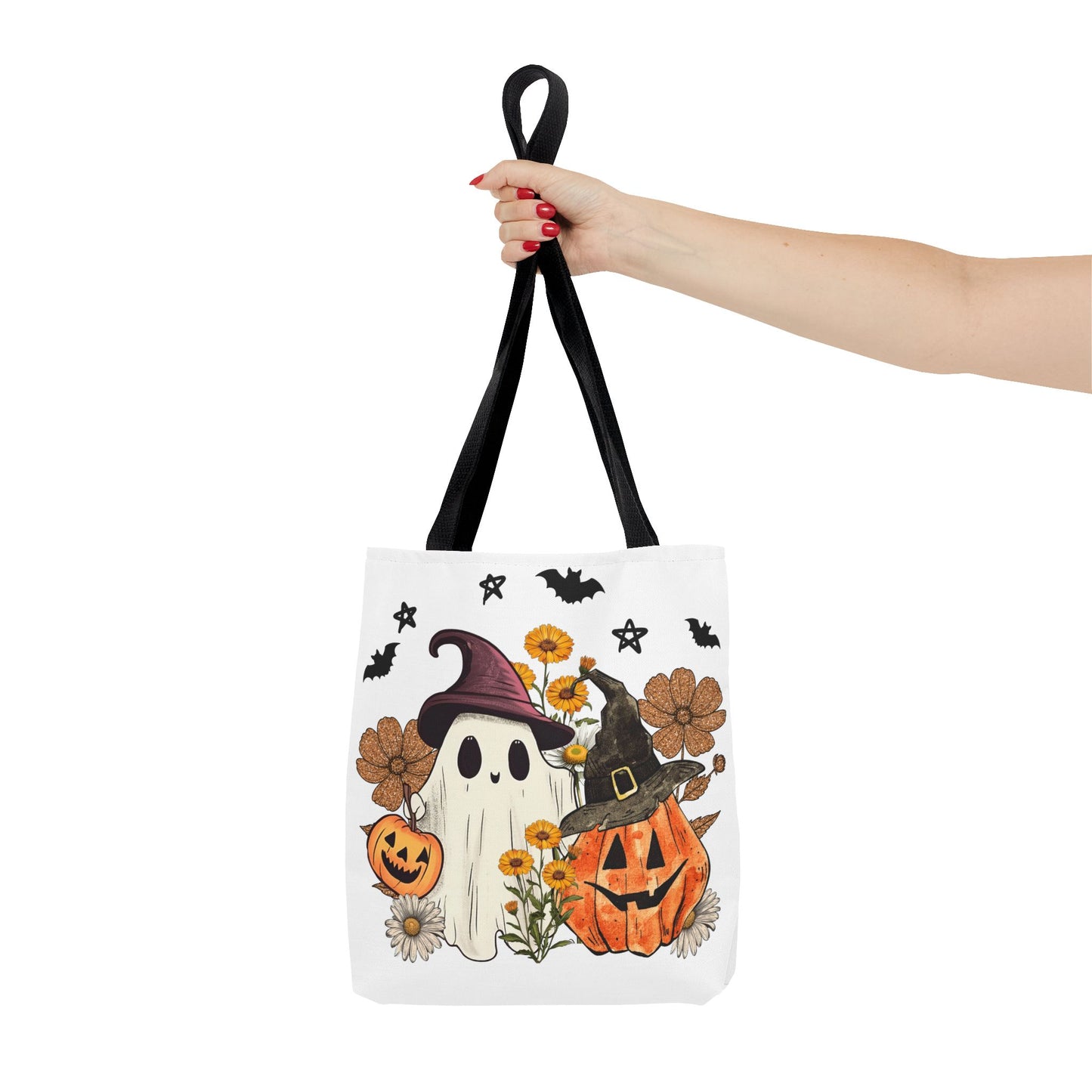 🎃 Ghost & Pumpkin Floral Tote Bag – Whimsical Halloween Charm 👻👜