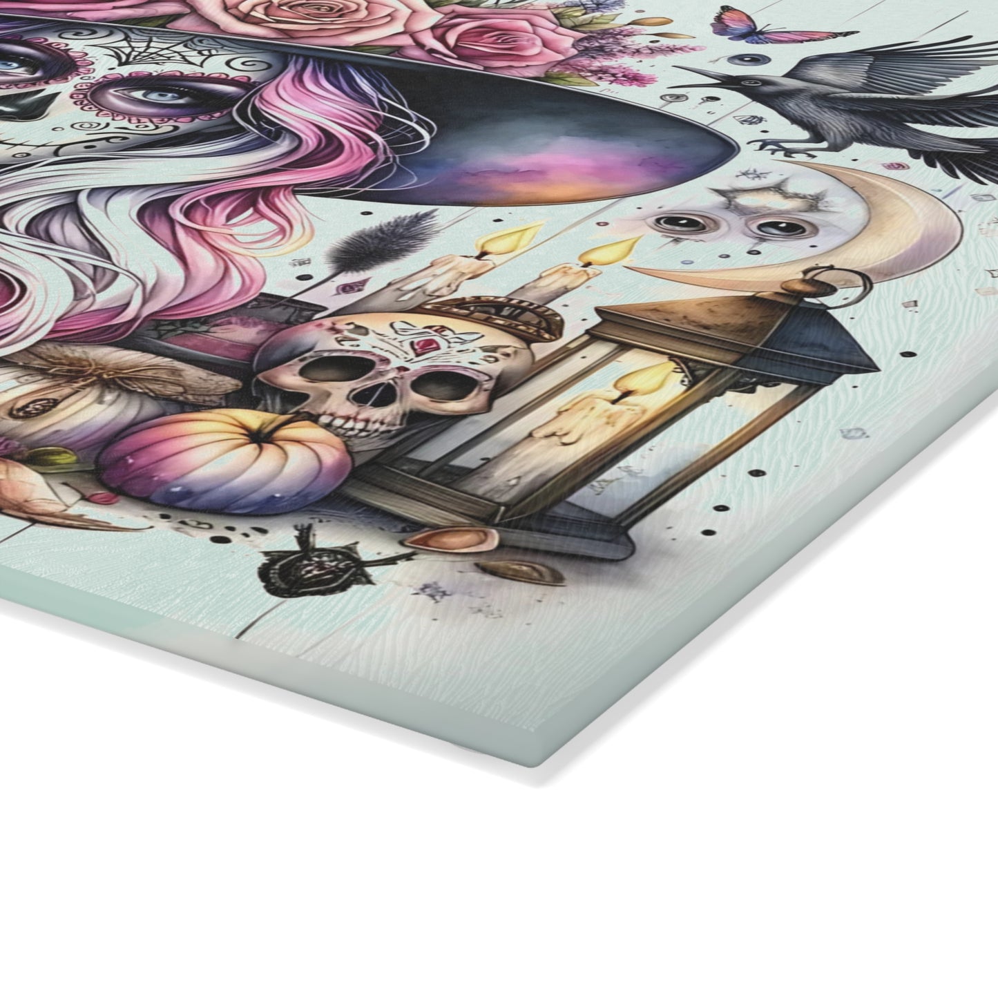 💀🌸 Enchanting Sugar Skull Witch Cutting Board – Mystical Elegance for Your Kitchen 🌙🕯️