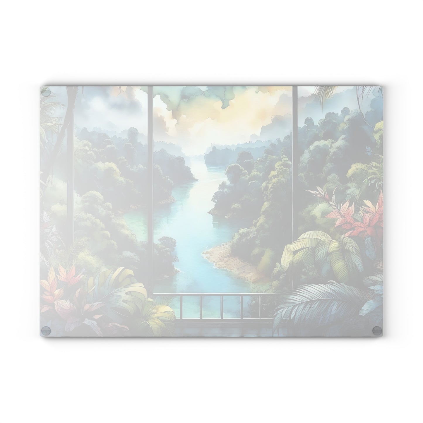 Tabla de cortar de vidrio templado con vista tropical: Escápate al paraíso